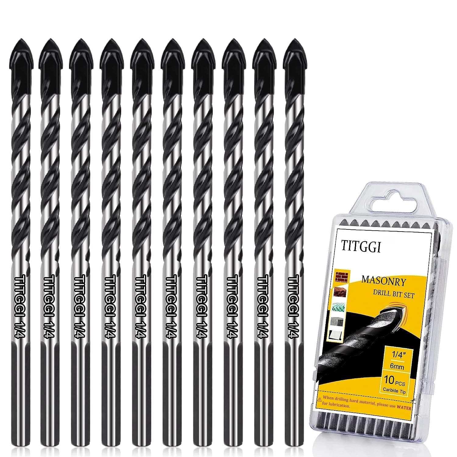 TITGGI 10PCS 1/4" Masonry Drill Bit Set