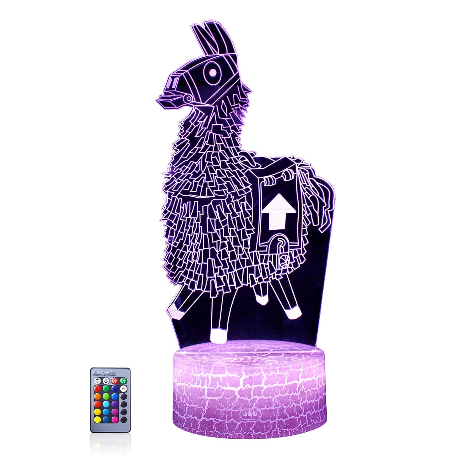 3D Night Light 16 Color Changeable Table Lamp Base Cool Nightlight for Kids Birthday Holiday Christmas Gift Christmas Festival Gift(Llama Crackle Base with Remote Control)