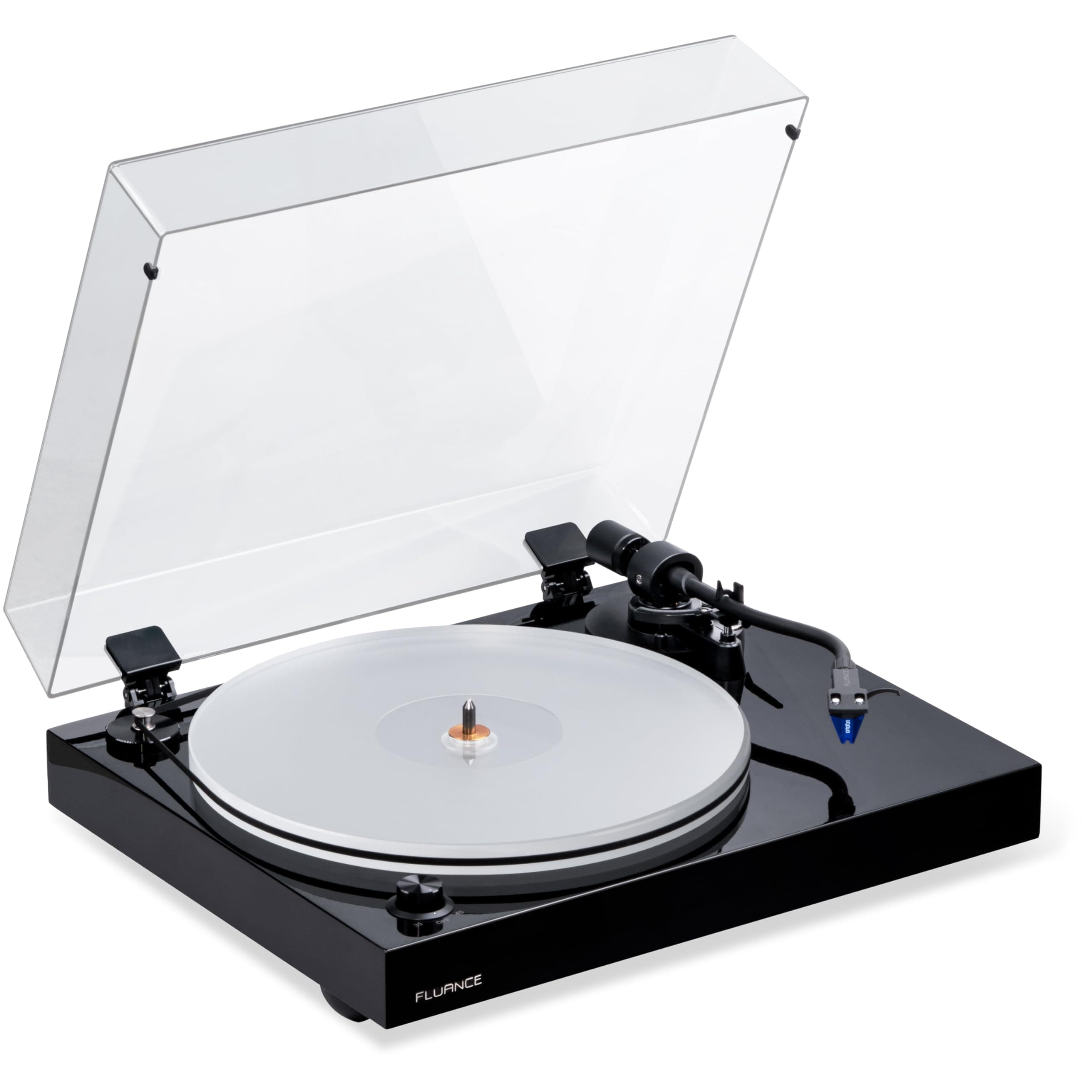 RT85 Reference High Fidelity Vinyl Turntable Record Player with Ortofon 2M Blue Cartridge, Acrylic Platter, Speed Control Motor High Mass MDF Wood Plinth Vibration Isolation Feet - Piano Black