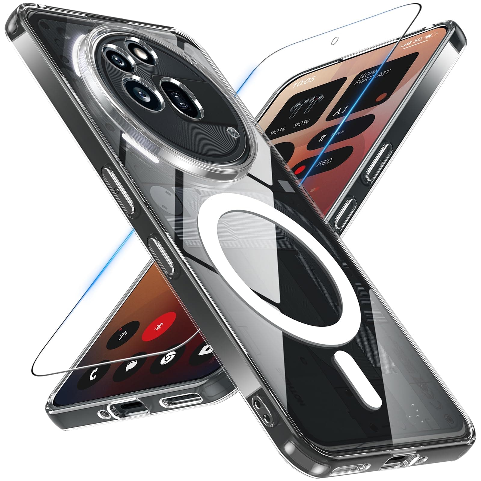 Magnetic Case for Nothing Phone (3a) Pro with Screen Protector, Shockproof Camera Protection Anti-Scratch TPU Bumper Clear Phone Cover for Nothing Phone (3a) Pro -Transparent