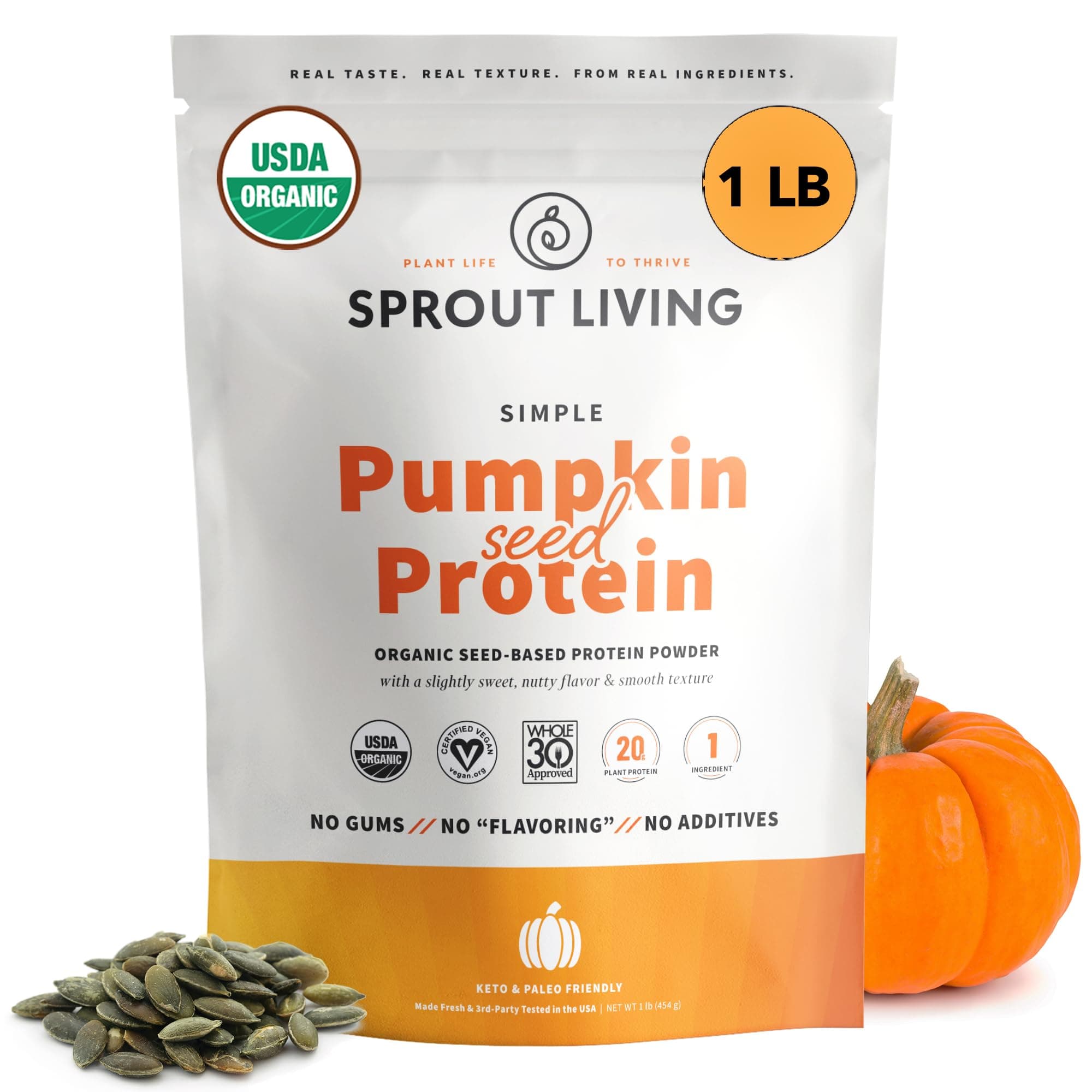 Sprout Living Organic Pumpkin Seed Protein Powder, Unflavored, 20 Grams of Plant Based Protein Powder Without Artificial Sweeteners, Non Dairy, Non-GMO, Vegan, Gluten Free (1 Pound, 15 Servings)