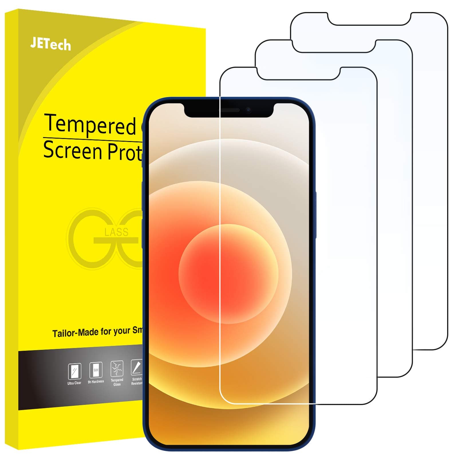 Screen Protector for iPhone 12/12 Pro 6.1-Inch, Tempered Glass Film, 3-Pack