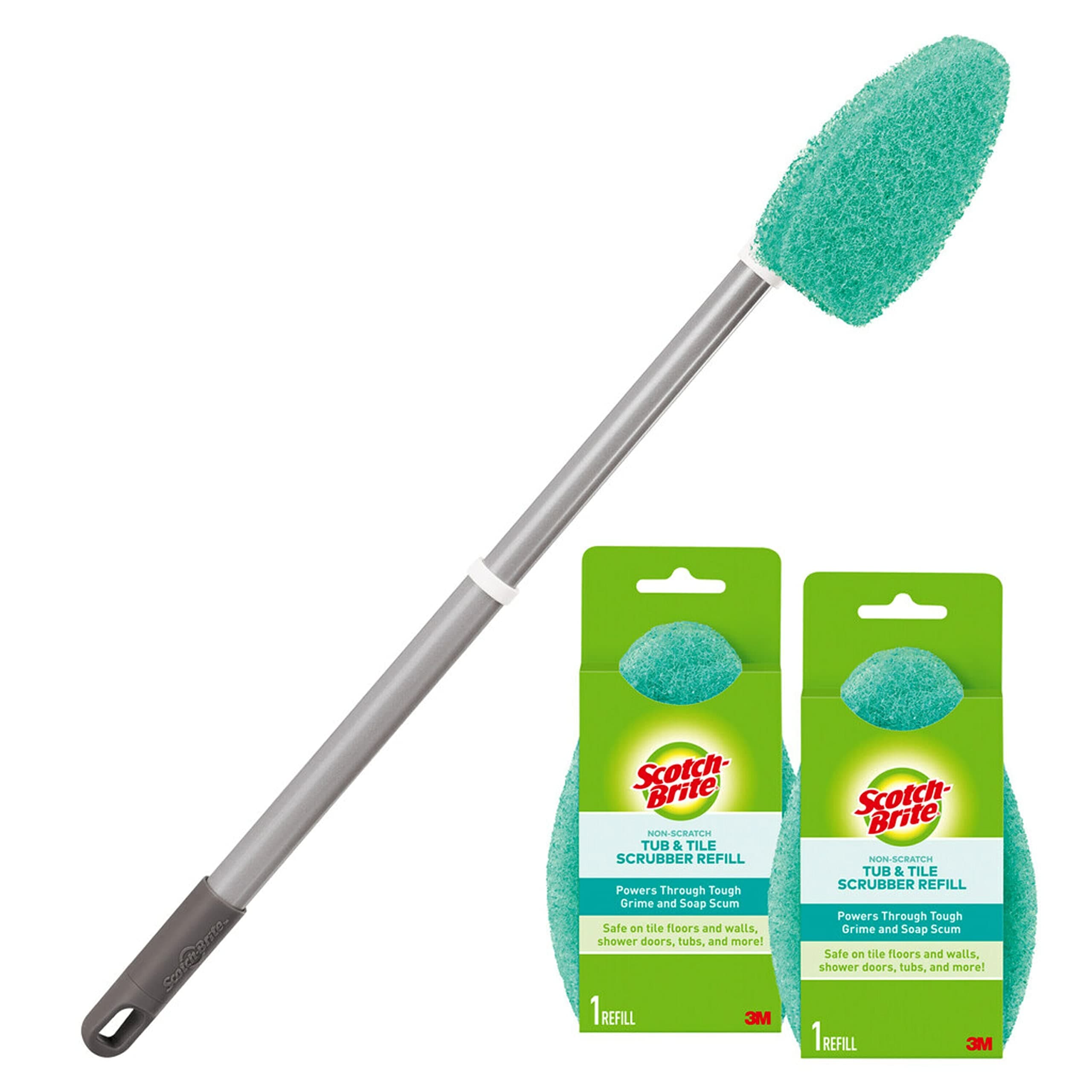 Extendable Tub & Tile Scrubber Kit, Includes 1 Handle and 3 Non-Scratch Scrubber Pads