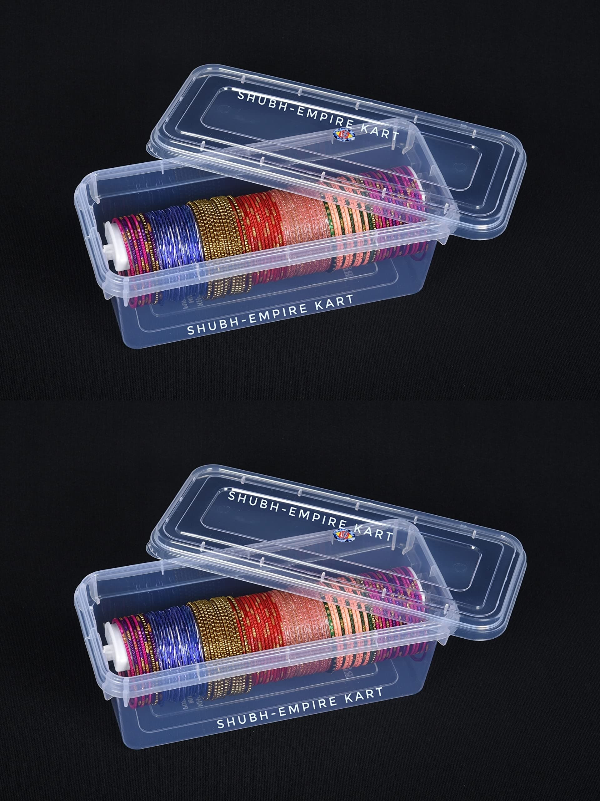 Shubh Empire Kart One Rod Bangle Box For Women,Boxes For Storage Plastic Big Size,Jewellery Box For Travelling,Bride,Poratble Chudi Organizer For Travel,Transparent Organiser-Pack of 2 (Made In India)