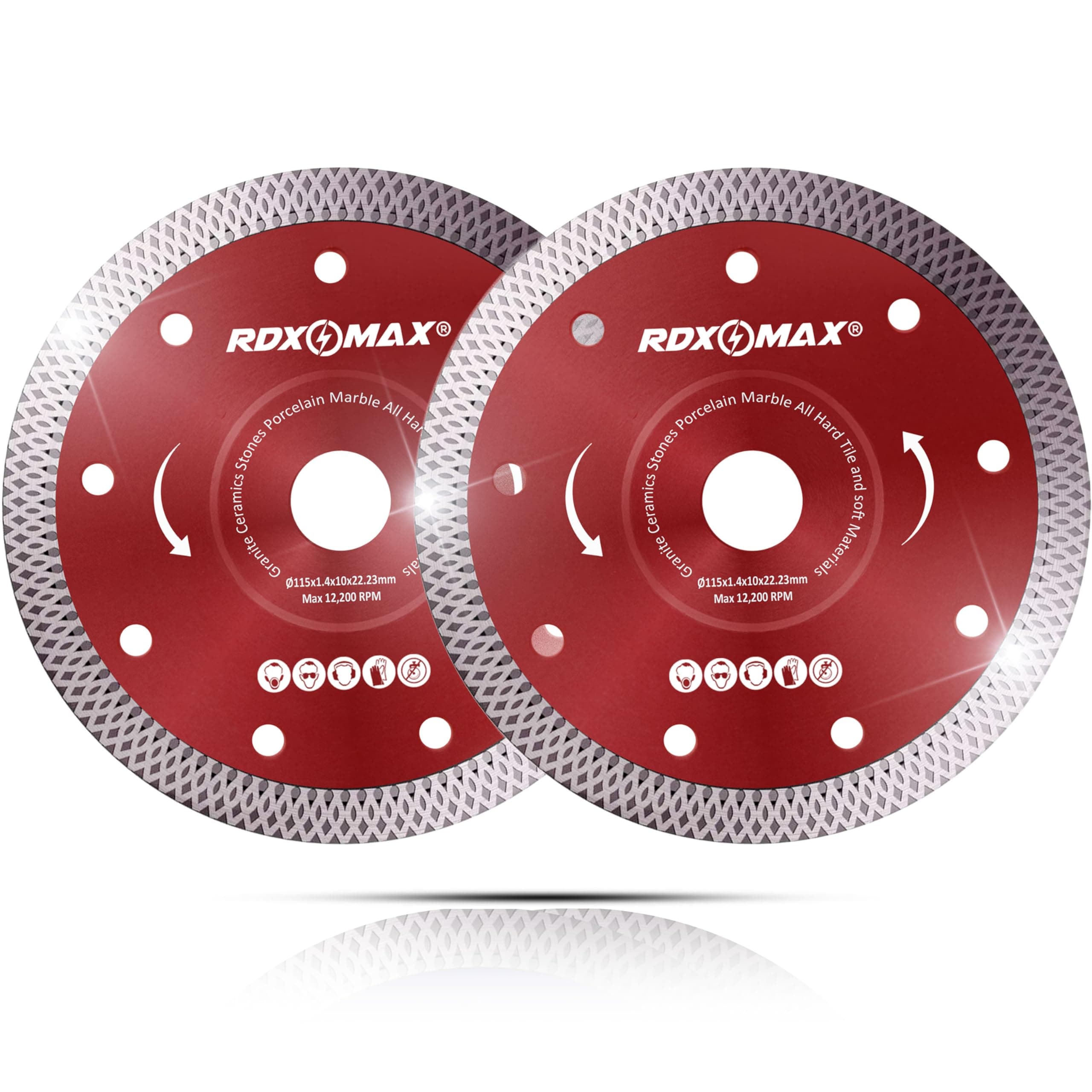115mm Diamond Cutting Discs for Angle Grinder - Super Thin, Fast & Clean Cut on Porcelain, Granite, Marble, Concrete, Tiles, Stones, Bricks & Ceramics- 4.5" Wheel - Size 115 x 1.4 x 22.23mm
