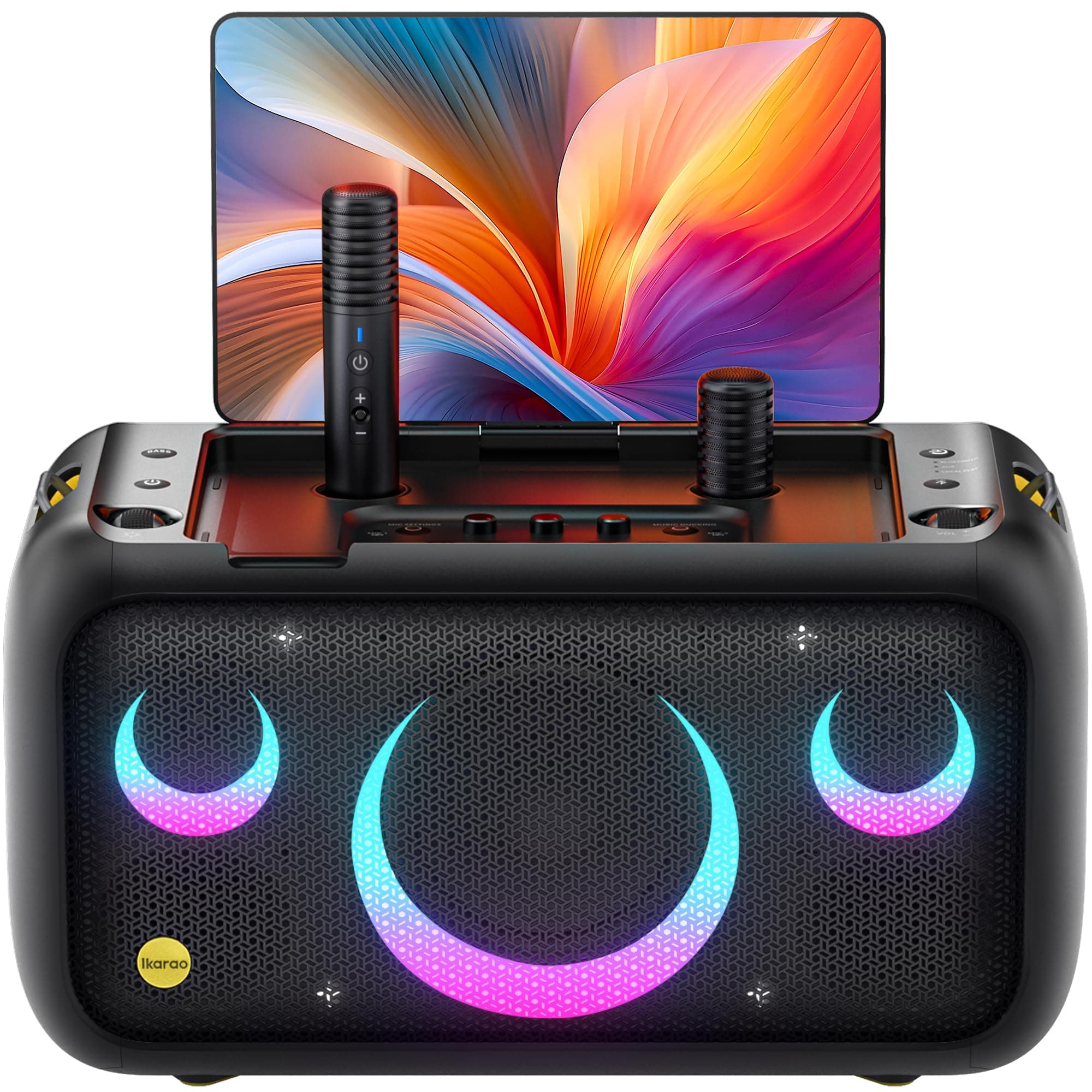 Karaoke Machine with Screen for Lyrics Display, Portable Bluetooth Speaker with 2 Wireless Microphone (Built-in & Auto Charging) for Adults Kids, 800W Professional PA System for Outdoor Party (Gray)