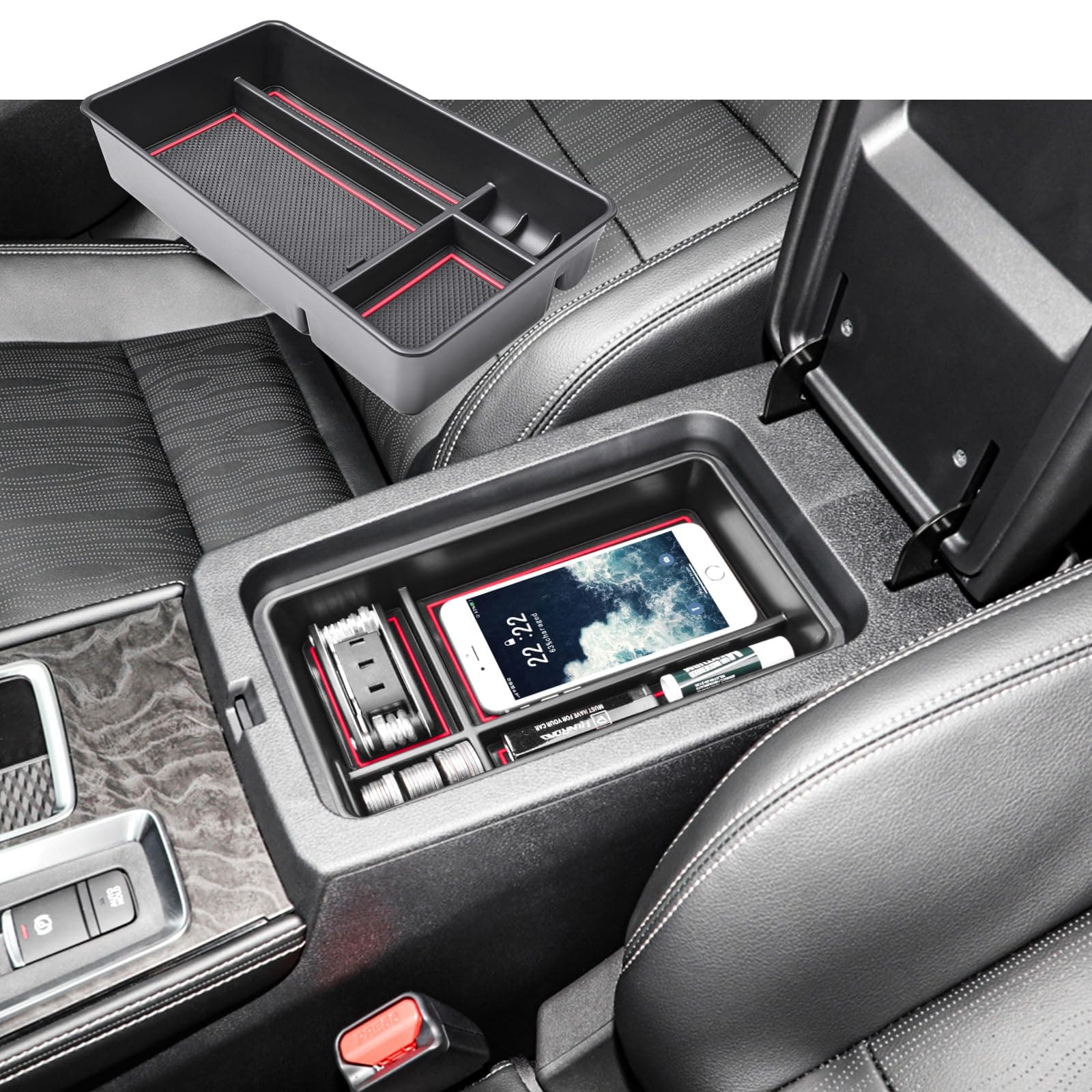 RUNROAD Center Console Organizer Tray Compatible with Nissan Altima 2019 2020 2021 2022 2023 2024 2025 Accessories, Insert Armrest Tray Secondary Storage Box Coin Holder Console Dividers, Red