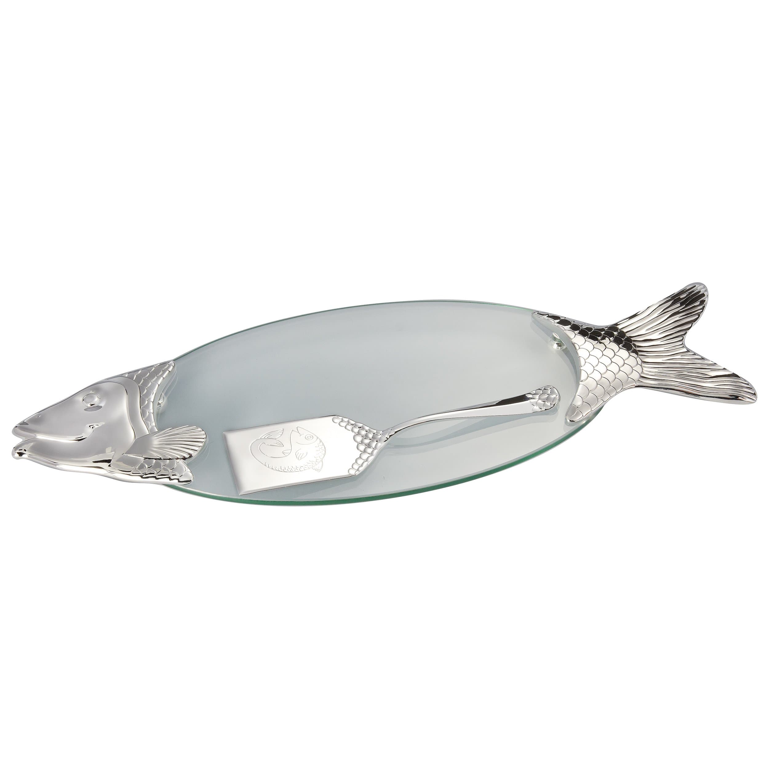 Leeber Glass And Silver Fish Tray With Server
