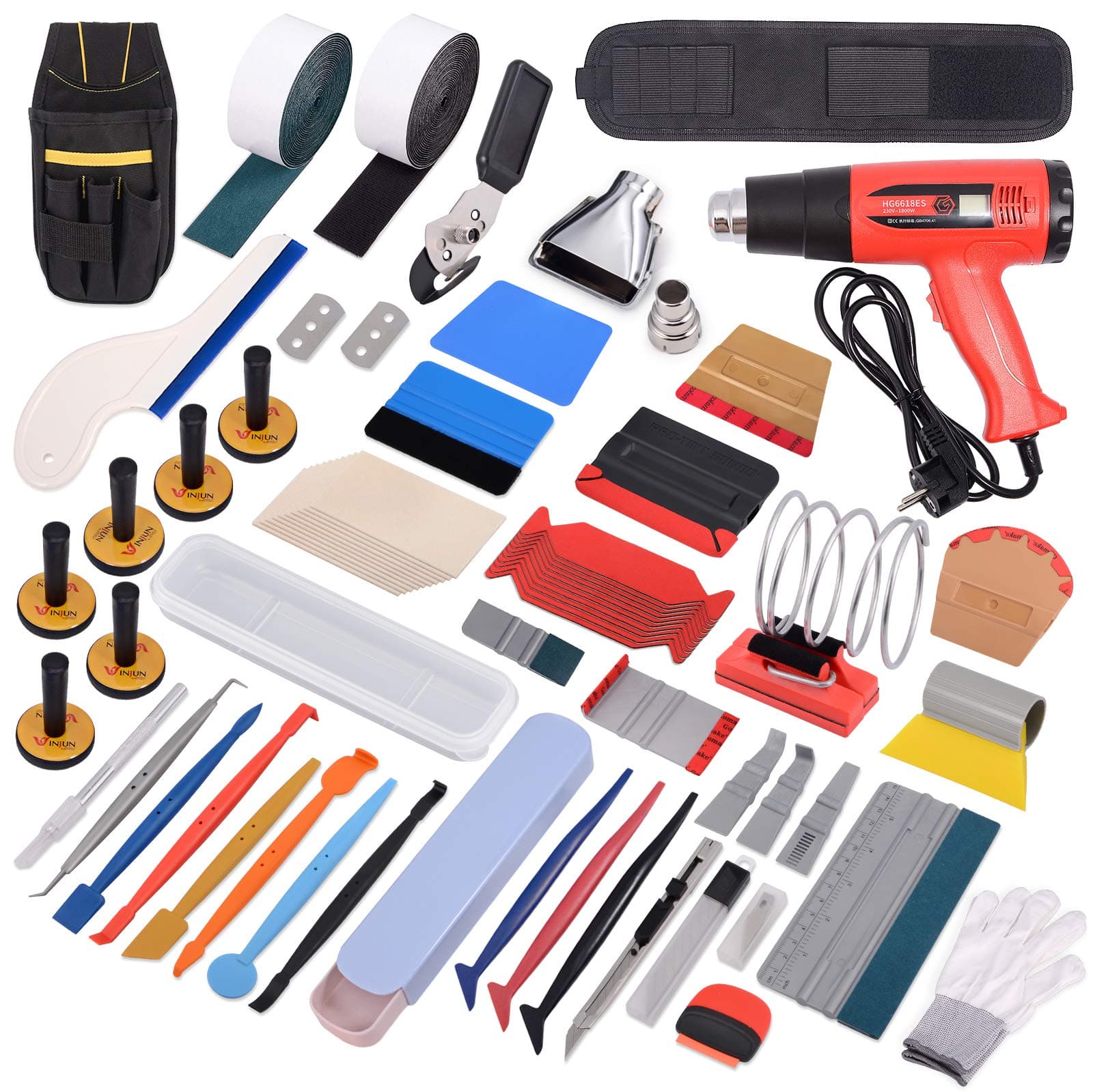 Gomake Vinyl Wrap Tool Kit Window Tint Tool Set for Car Wrapping Include Heat Gun for Vinyl Wrap,Vinyl Tool Pouch, Tint Squeegee, Vinyl Gloves, Wrapping Magnets, Wrap Stick,Utility Knife