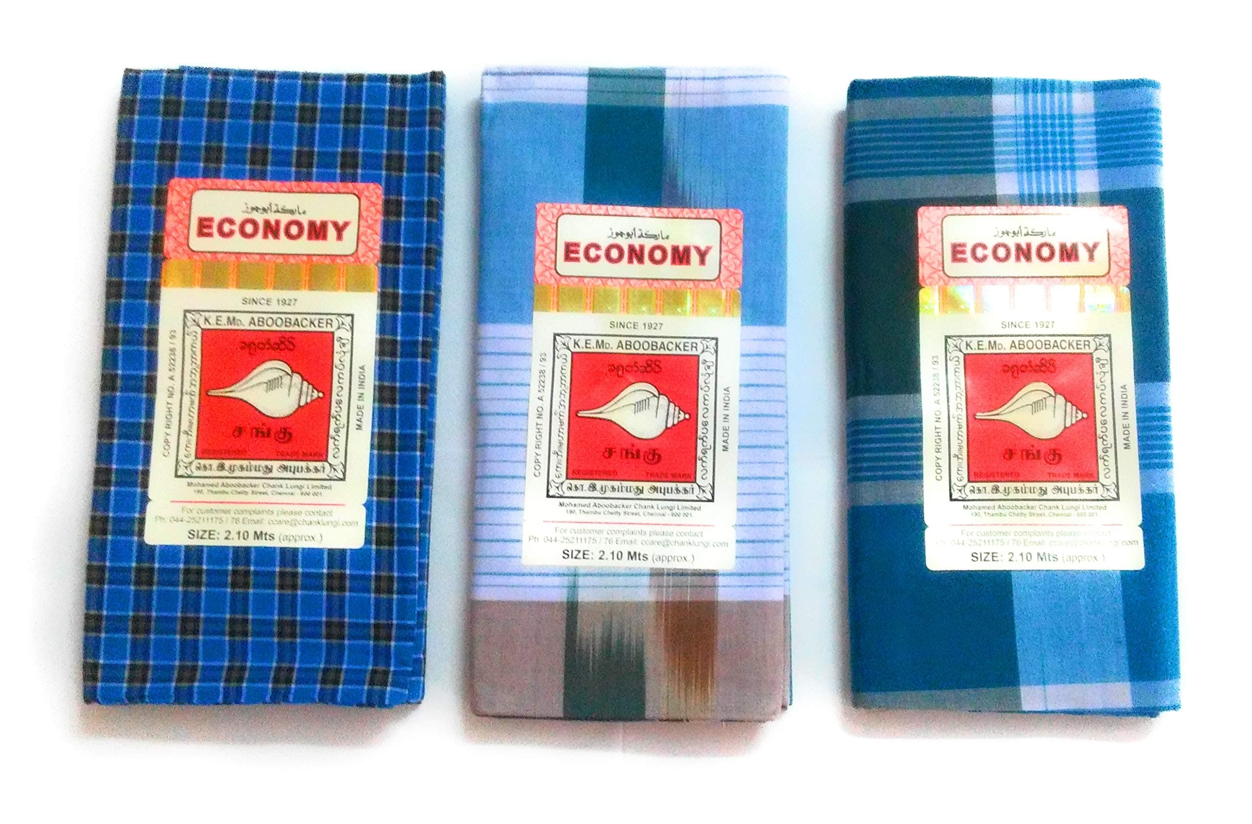 Sangu Mark Lungies for Men (Multicolour, Pattern may vary) - Pack of 3