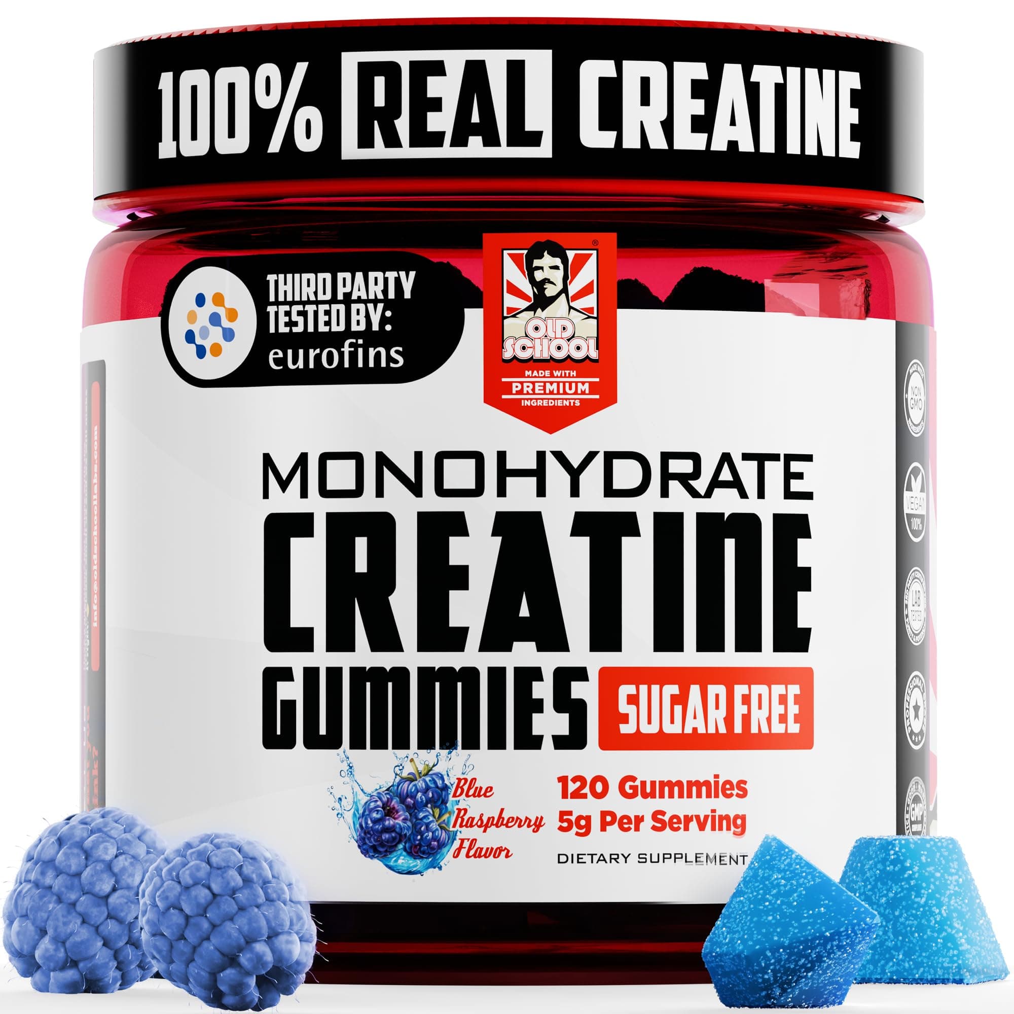 Old School Labs 5000mg Creatine Monohydrate Gummies, Optimized for Men and Women, Supports Lean Muscles & Recovery, Energy & Stamina - Real Creatine and Third Party Tested, 30 Servings, 120 Ct