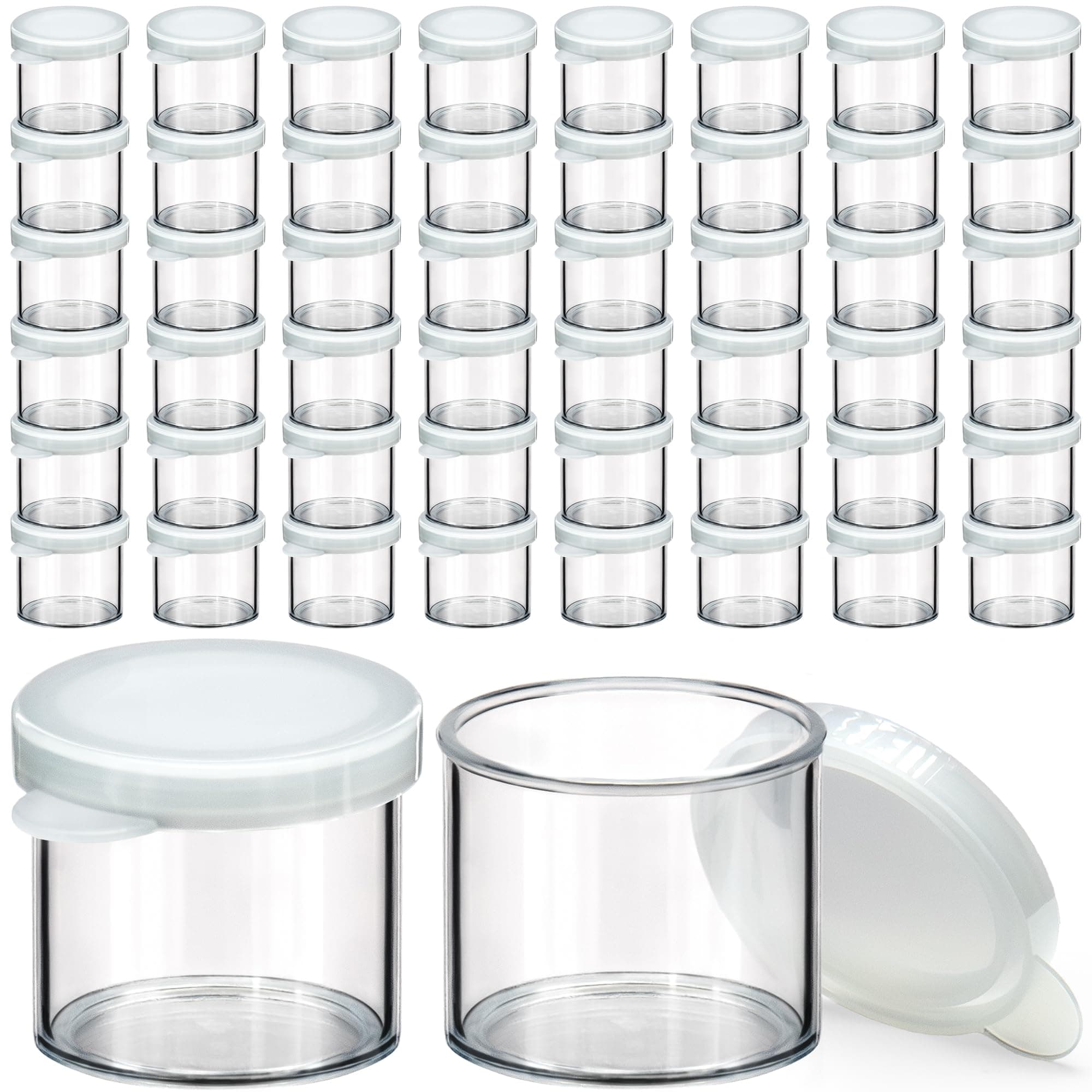 DecorRack 48 Plastic Mini Containers with Lids, 0.3oz, Craft Storage Containers for Beads, Glitter, Slime, Paint or Seed Storage, Small Clear Empty Cups with Lids (48 Pack)