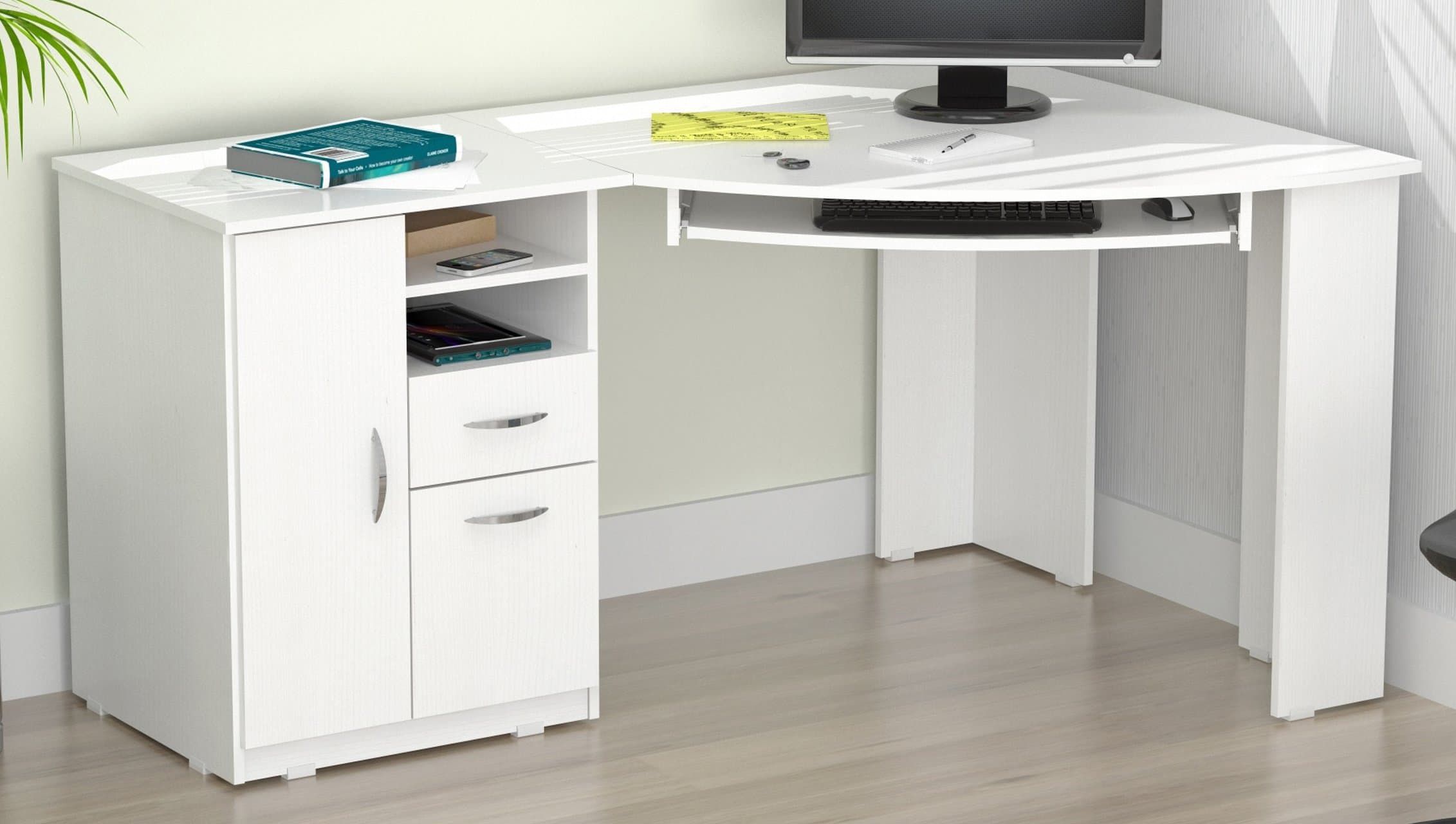 Inval Corner Computer Desk, Laricina White