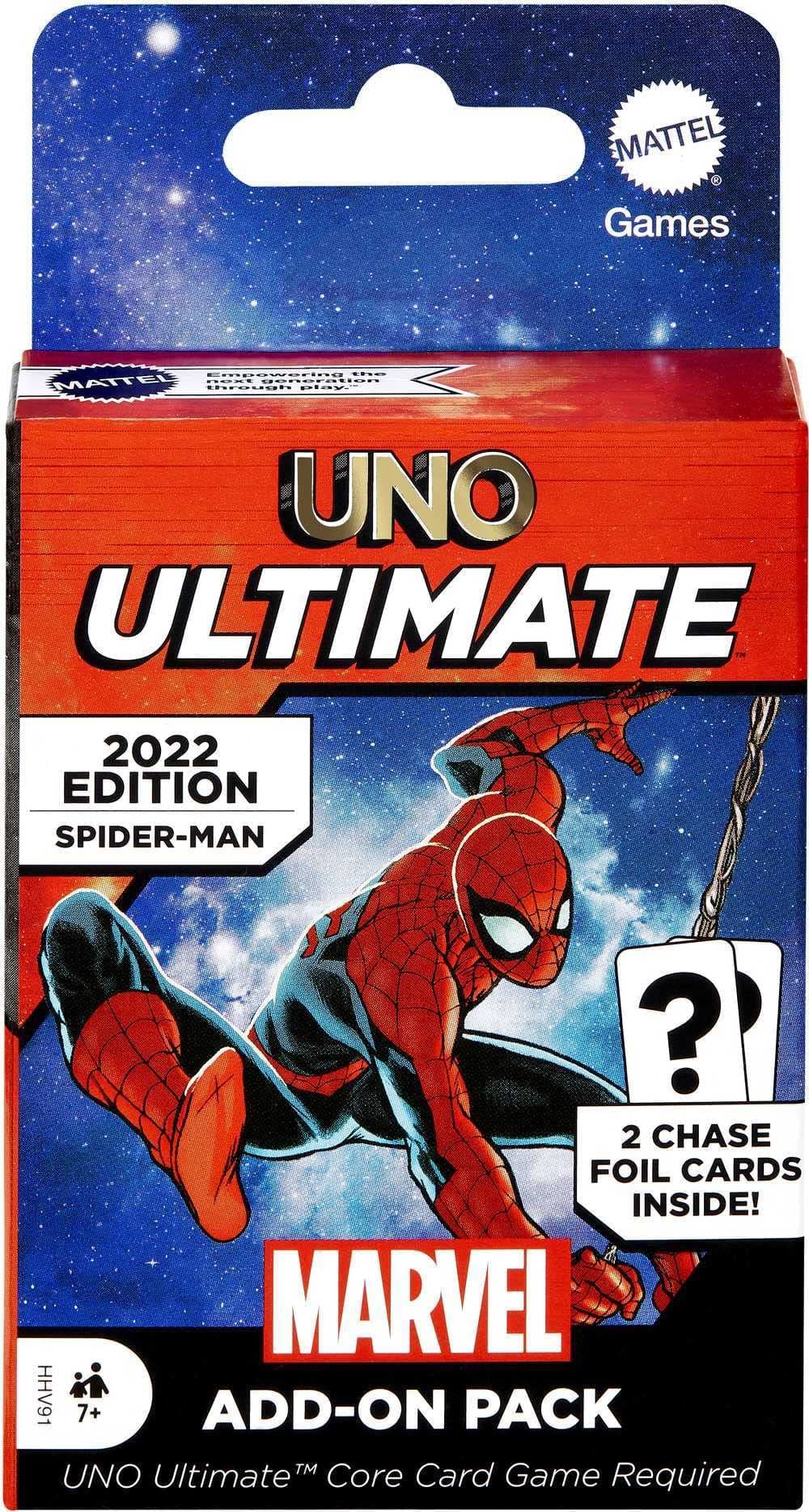 ​UNO Ultimate Marvel Card Game Add-On Pack with Spider-Man Character Deck & 2 Collectible Foil Cards, Gift for Collectors & Kids Ages 7 Years & Older