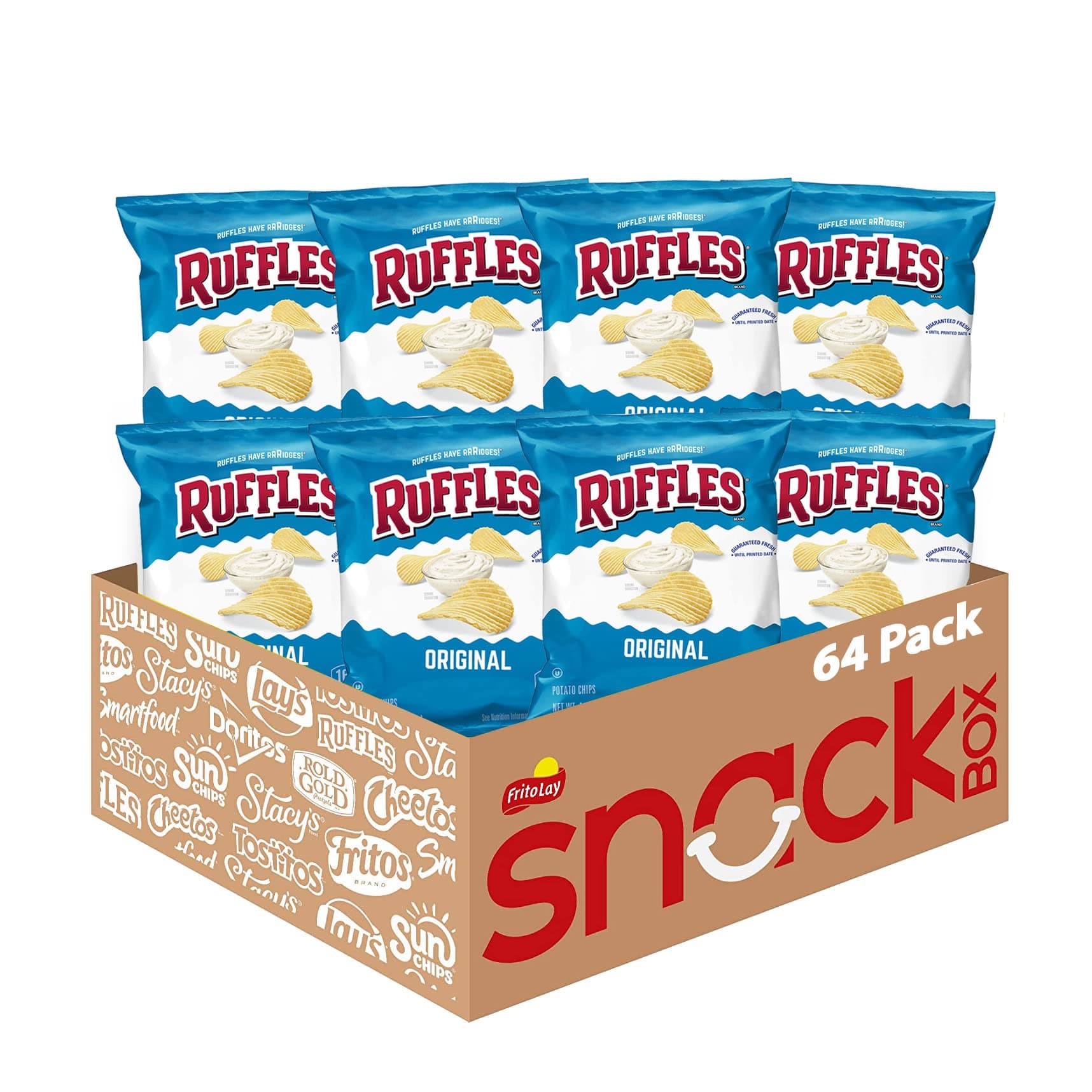 Ruffles Ridged Potato Chips, Regular, 1.5-Ounce Large Single Serve Bags (Pack Of 64)