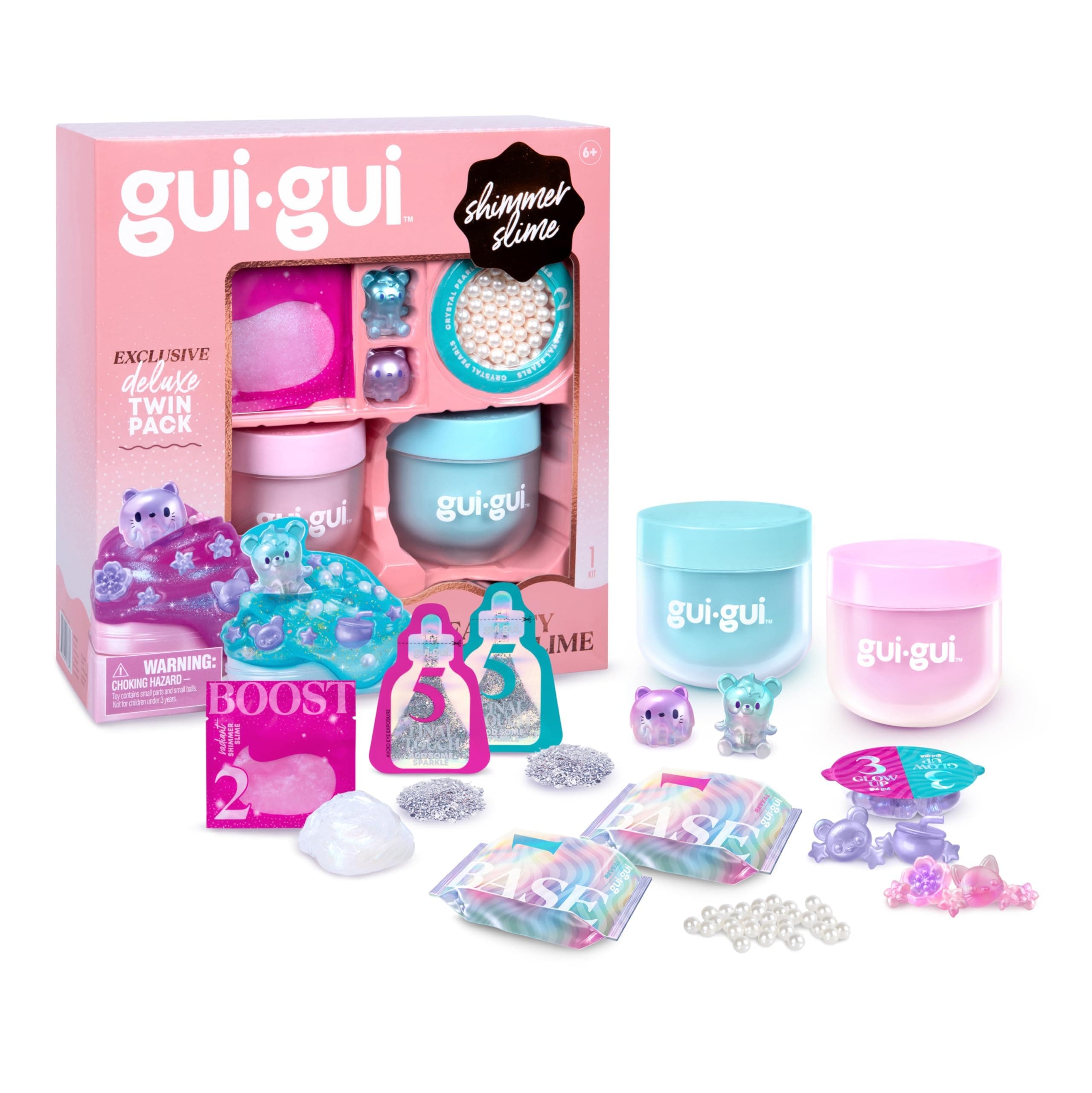 GUI GUI GUI - Shimmer Deluxe Scented Duo Pack with 2 Iridescent Slimes, 5 Step DIY Process to Customize Your Last Bright Reusable Container, ASMR Experience