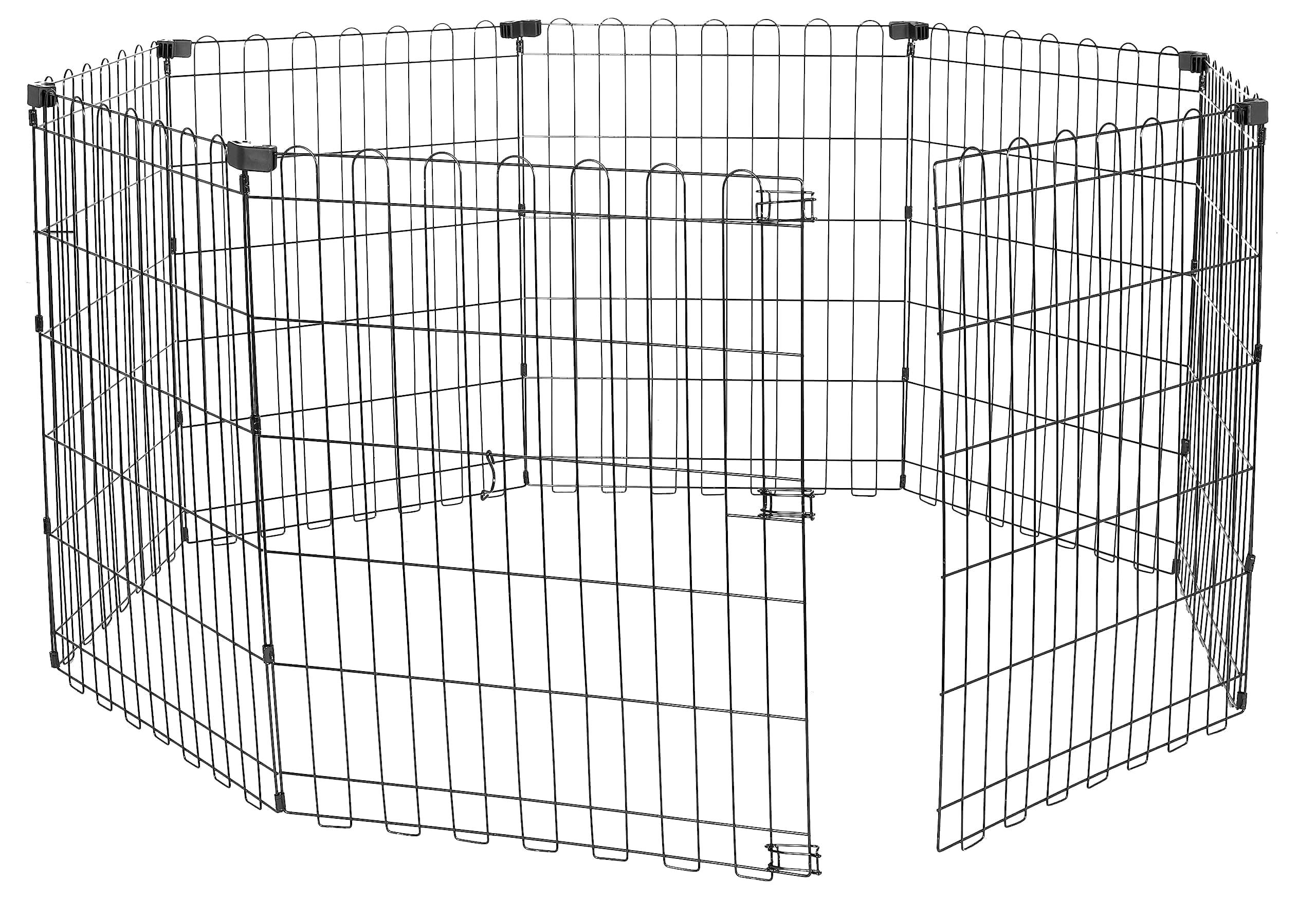 Amazon Basics Foldable Octagonal Metal Exercise Dog Playpen - Indoor/Ou, , Blacktdoor, No Door, Small (8 Panels, 24 x 30), Easy to assemble, store, and customize, 30" - Small, Black