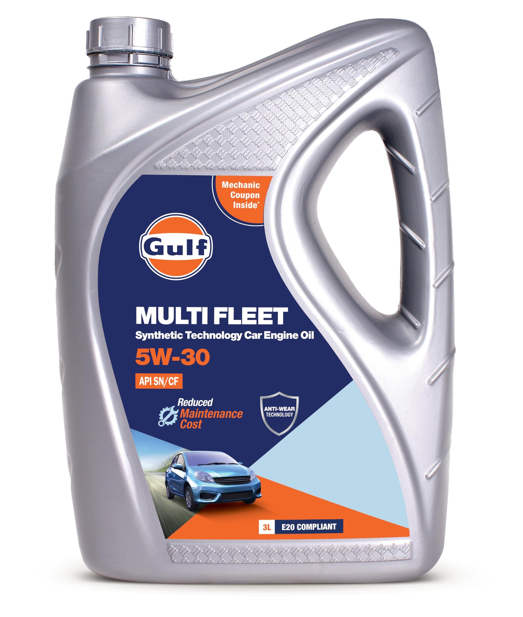 Gulf MULTI FLEET 5W30 API SN/CF | Reduced Maintenance Cost | Petrol, Diesel, CNG, LPG Cars | 4 Wheeler Synthetic Blend Engine Oil [3 L]