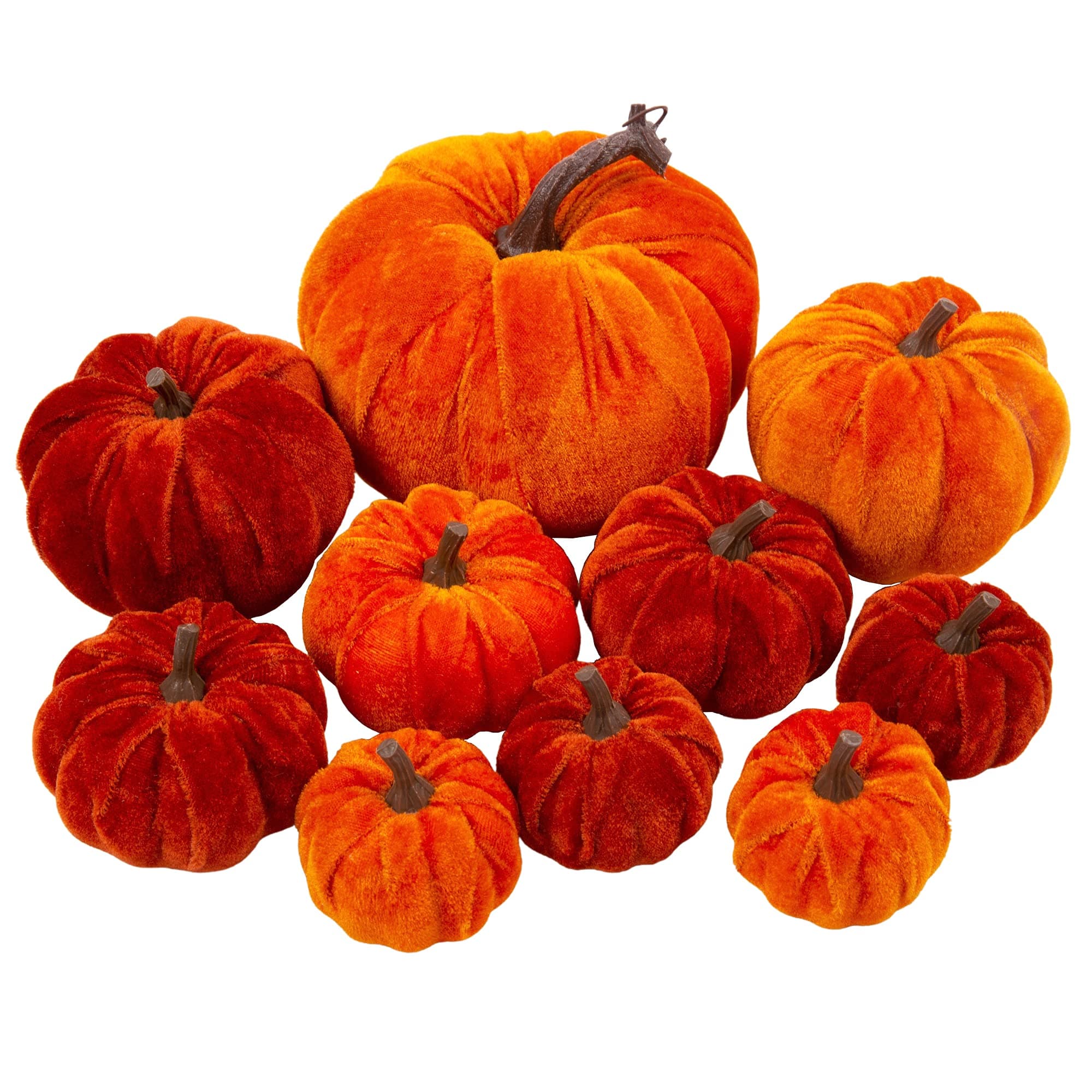 10 Pcs Artificial Pumpkins Velvet Pumpkins with Assorted Sizes Fall Harvest Halloween Decorations Holiday Table Decor Farmhouse Decorations for Home