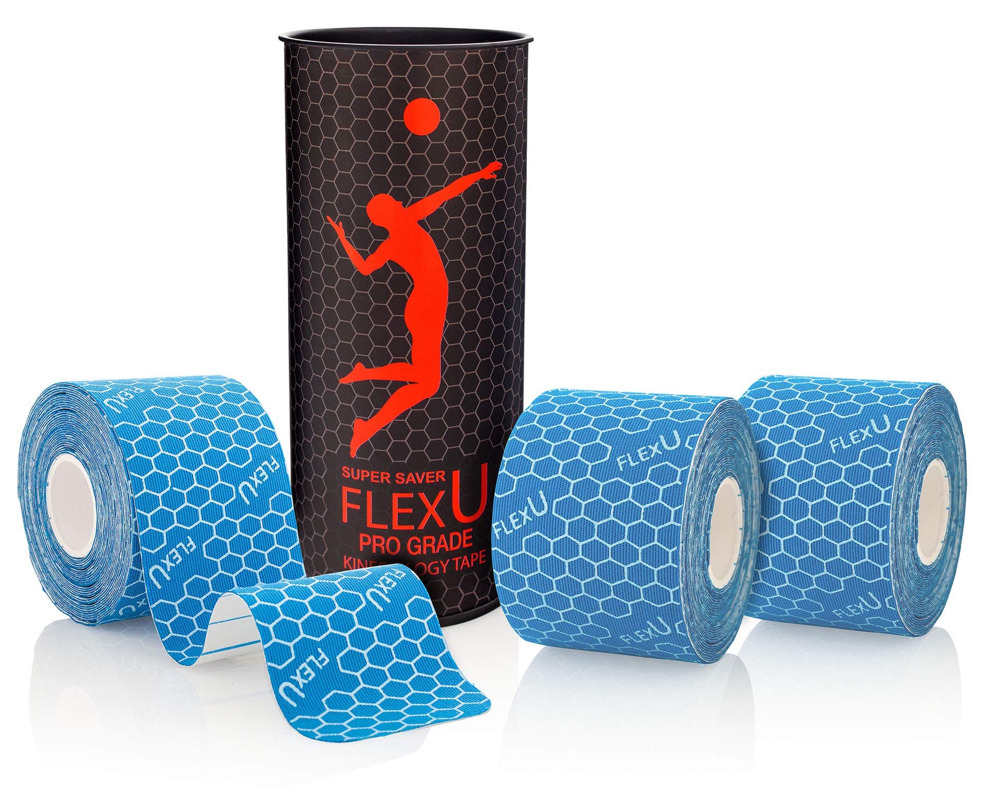 FlexU Kinesiology Tape 3 Rolls Pack, (60 Pre-Cut Width: 5cm Length: 25cm)