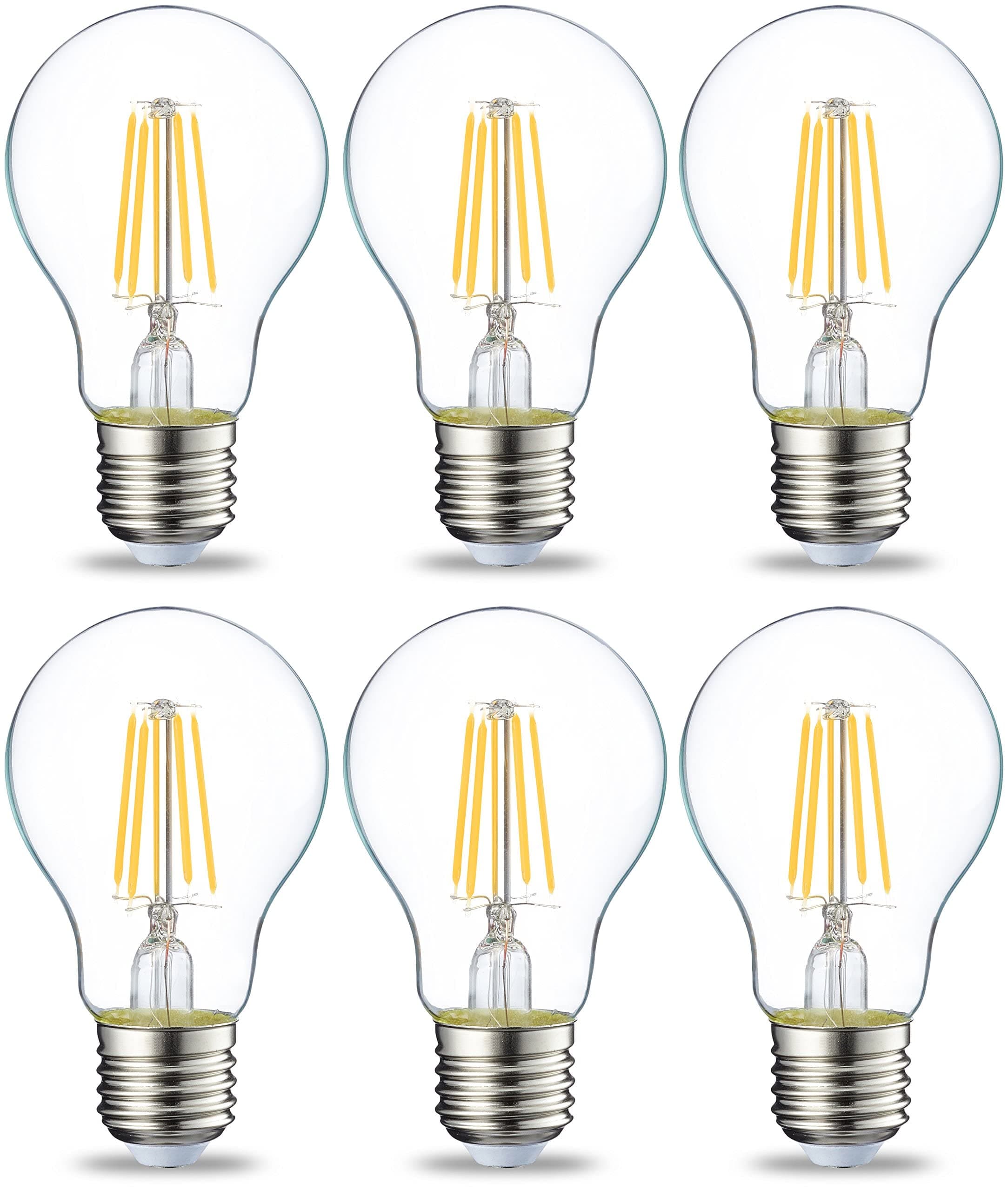 Amazon Basics LED E27 Edison Screw Bulb, 4.3W (Equivalent to 40W), Clear Filament, Warm White, Non Dimmable - Pack of 6
