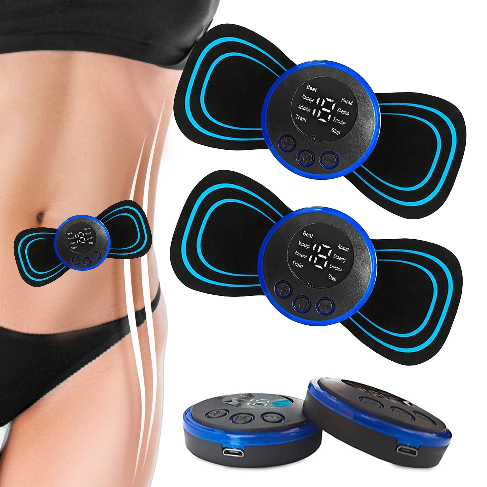 PLENO 2 Mini Muscle Body Massager Host with 2 Replaceable Pads and 19 Speed 8 Modes for Pain Relief for Full Body and Relaxation of Arm, Leg Shoulder, Waist