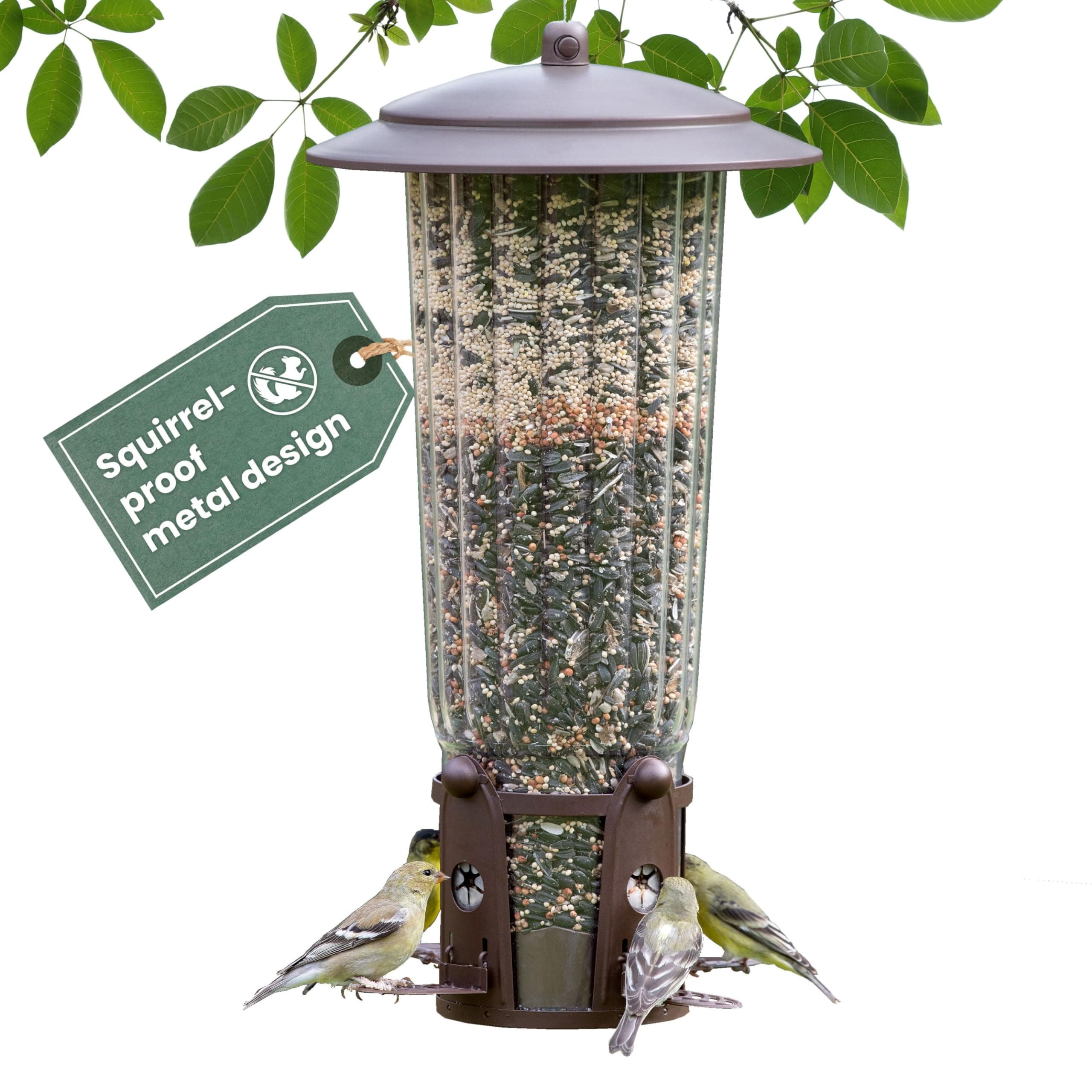 334-1SR Squirrel-Be-Gone Max Large Wild Bird Feeder with Flexports, Squirrel Proof Bird Feeder with Weight-Activated Perches - 4LB Seed Capacity