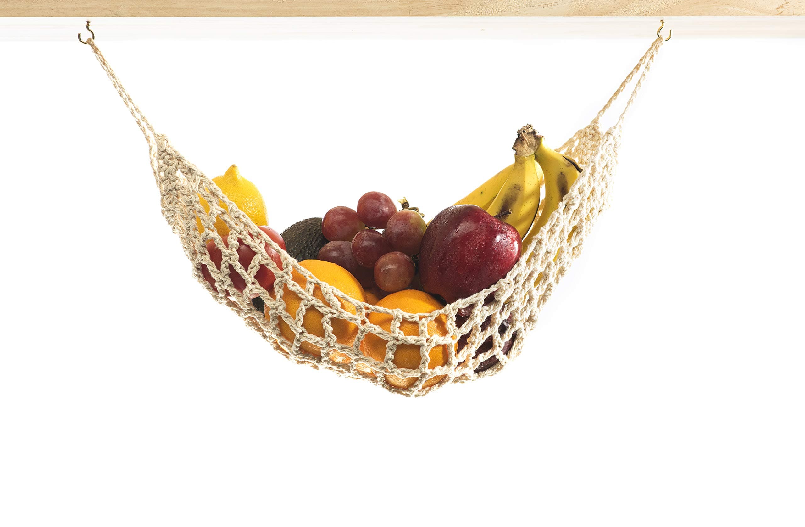 Hanging Fruit Hammock Under Cabinet - 1 Macrame Fruit Hammock with 2PCS Hooks - Handwoven Cotton Basket Storage for Produce, Banana - Boho Kitchen Decor for More Counter Space at Home Boat Camper RV