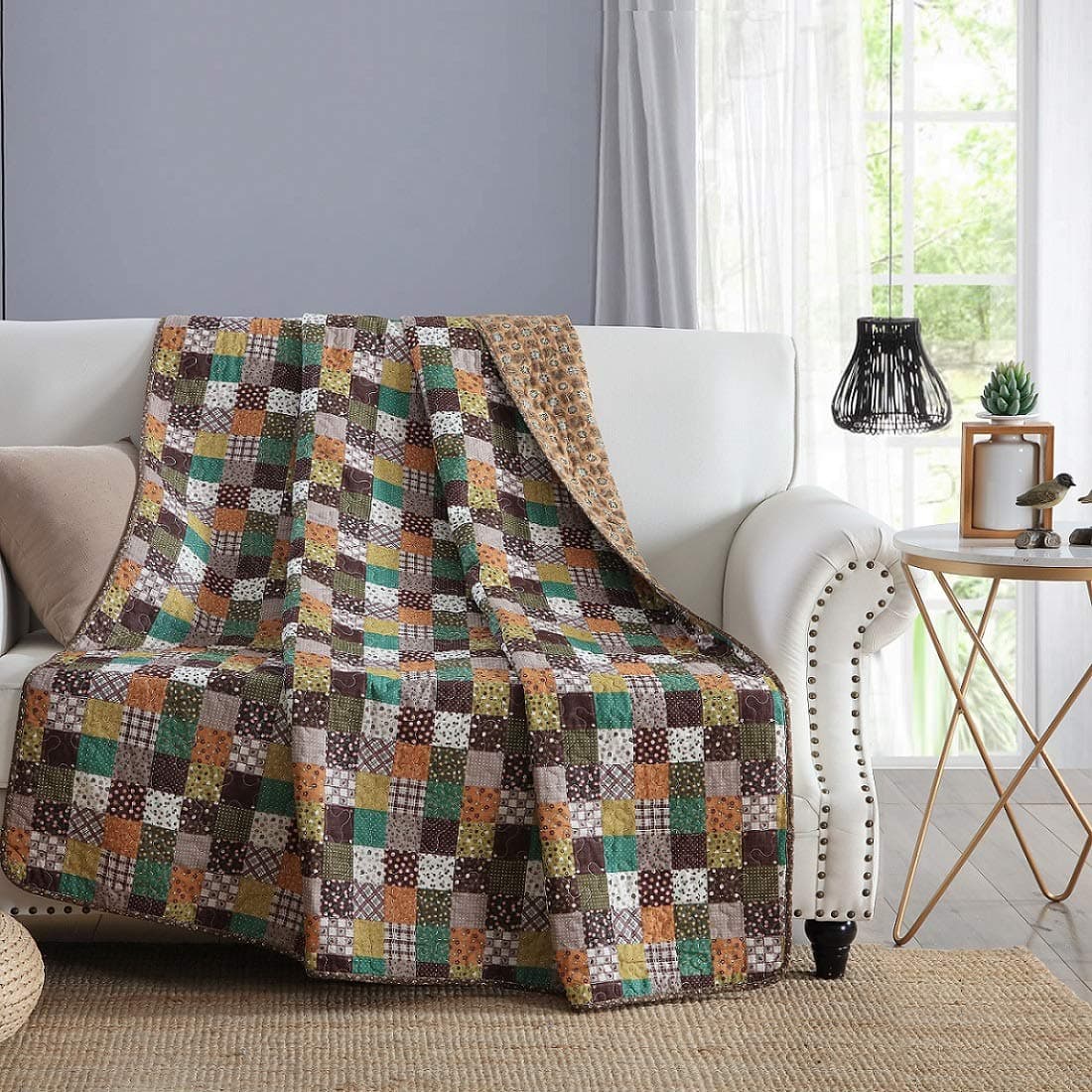 ENCOFT Alicemall Multi Patchwork Style Cotton Quilt, Fresh Multi Print Summer Quilts/Blanket, Floral Pattern Twin Size Bedspreads, 59 inch by 79 inch