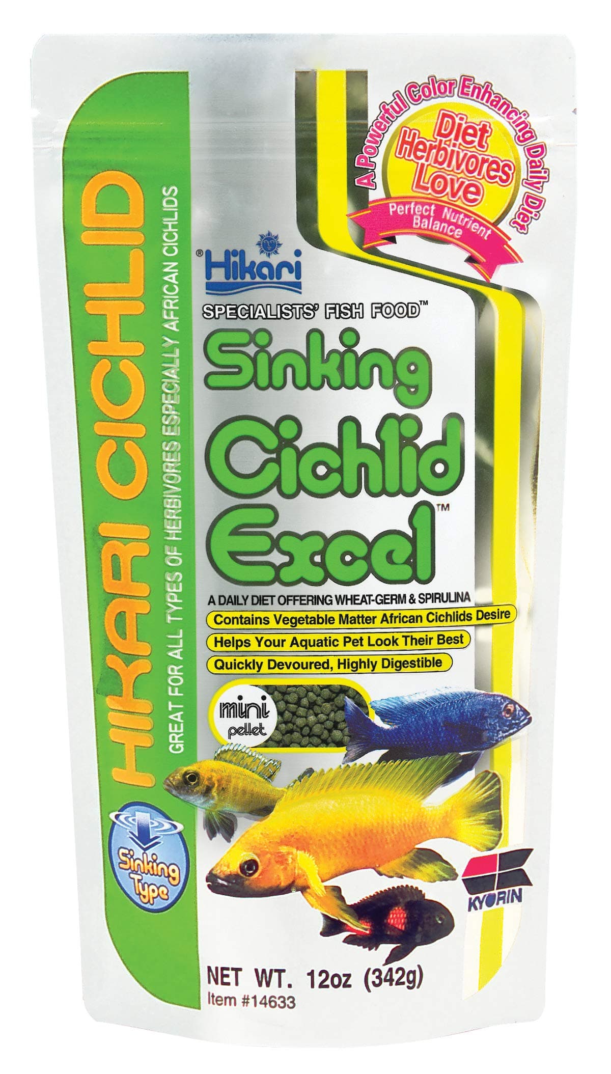 Fish Cichlid Excel Sinking Pellets For Pets, Mini 342 Gm, All Life Stages