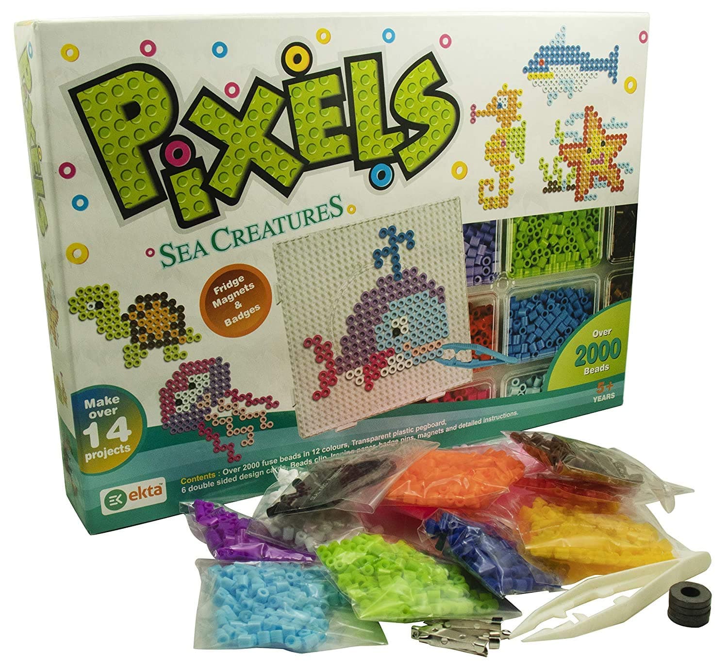EKTA - Pixels | Pixels | Make SEA Creatures Over a pegboard Using Over 2000 Beads Spread Across 12 Different Colors | Material - Plastic (SEA Creatures)