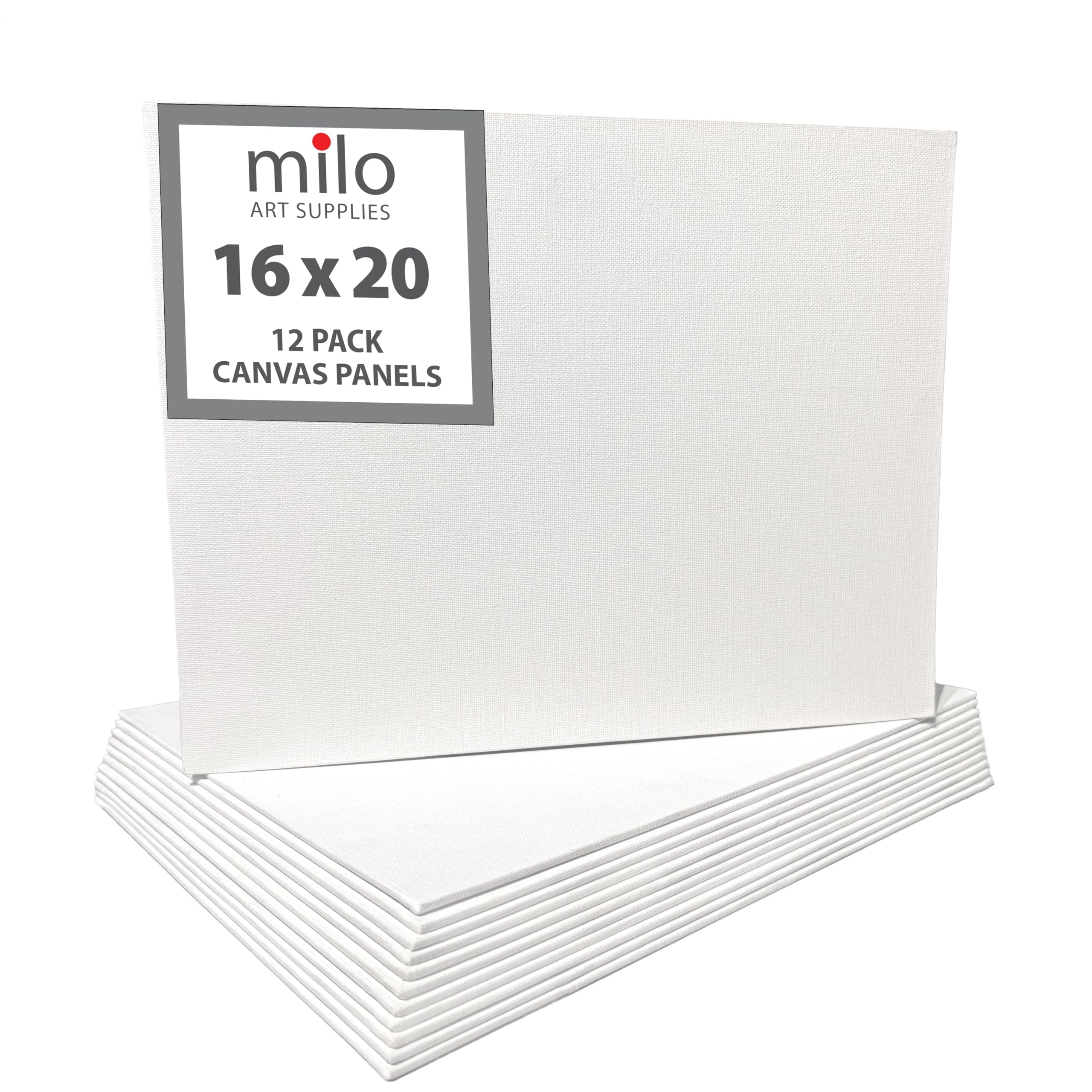 MILO | 16 x 20" 12 Pack Canvas Panels | Bulk Set of 12 16x20 inch Canvases Panel Boards for Painting | Ready to Paint Art Supplies White Blank Artist Board