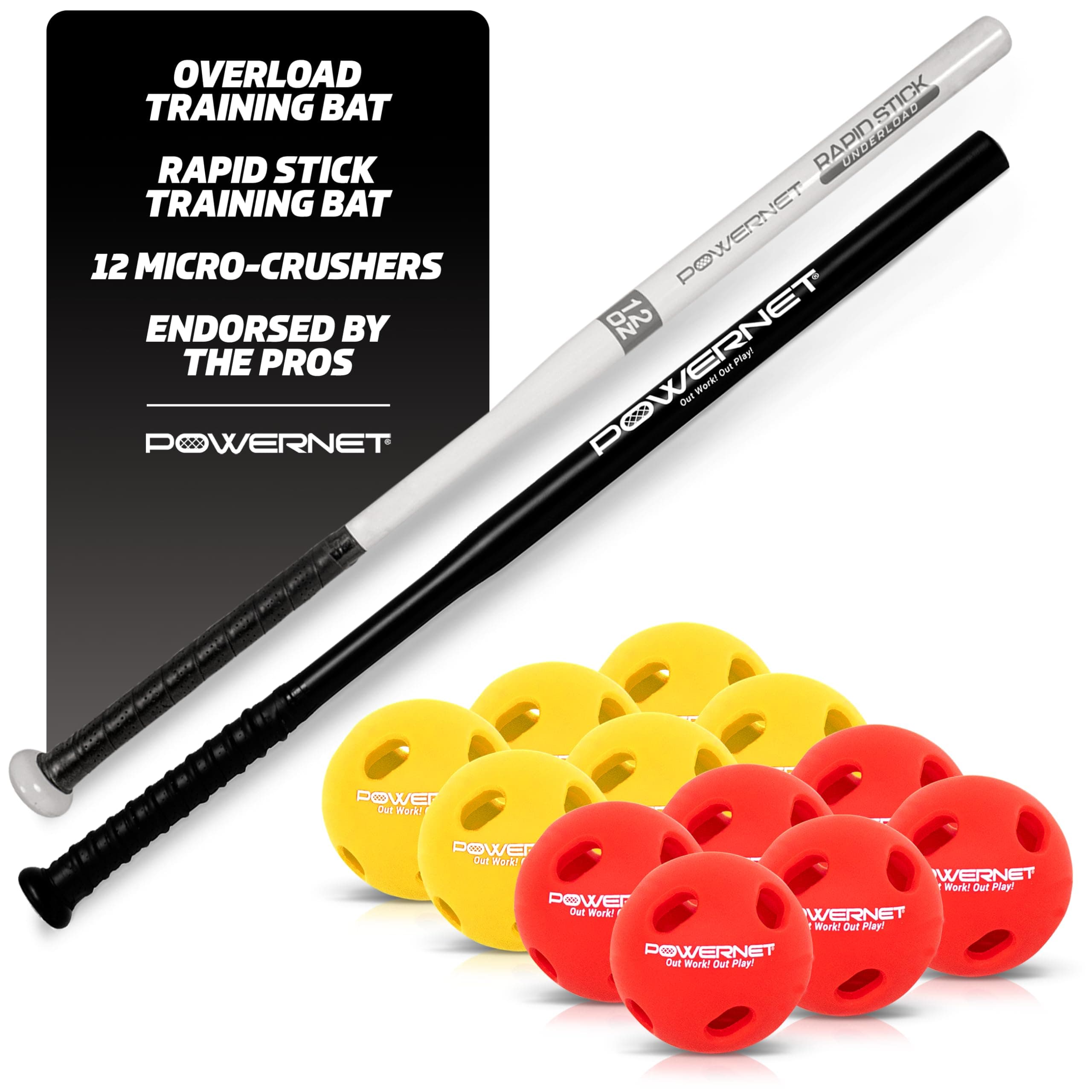 PowerNet Overload and Underload Training Bats, Rapid Stick or Overload Bat, Slim Barrel Design, Build Hand-Eye Coordination