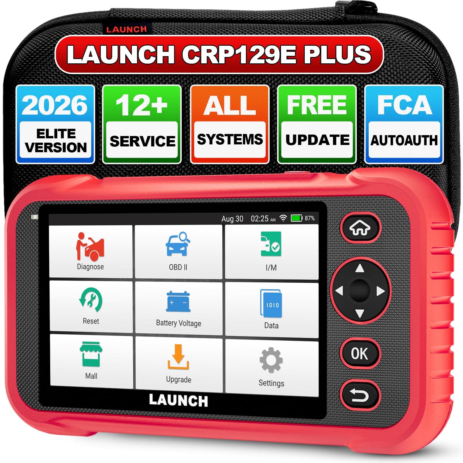 LAUNCH CRP129E Plus OBD2 Scanner, All-in-ONE Full System Diagnostic Scan Tool, Lifetime Free Update, 12 Reset Oil/TPMS/EPB/SAS/BMS/Throttle Reset, Injector Coding, FCA AutoAuth, Battery Test,Auto VIN