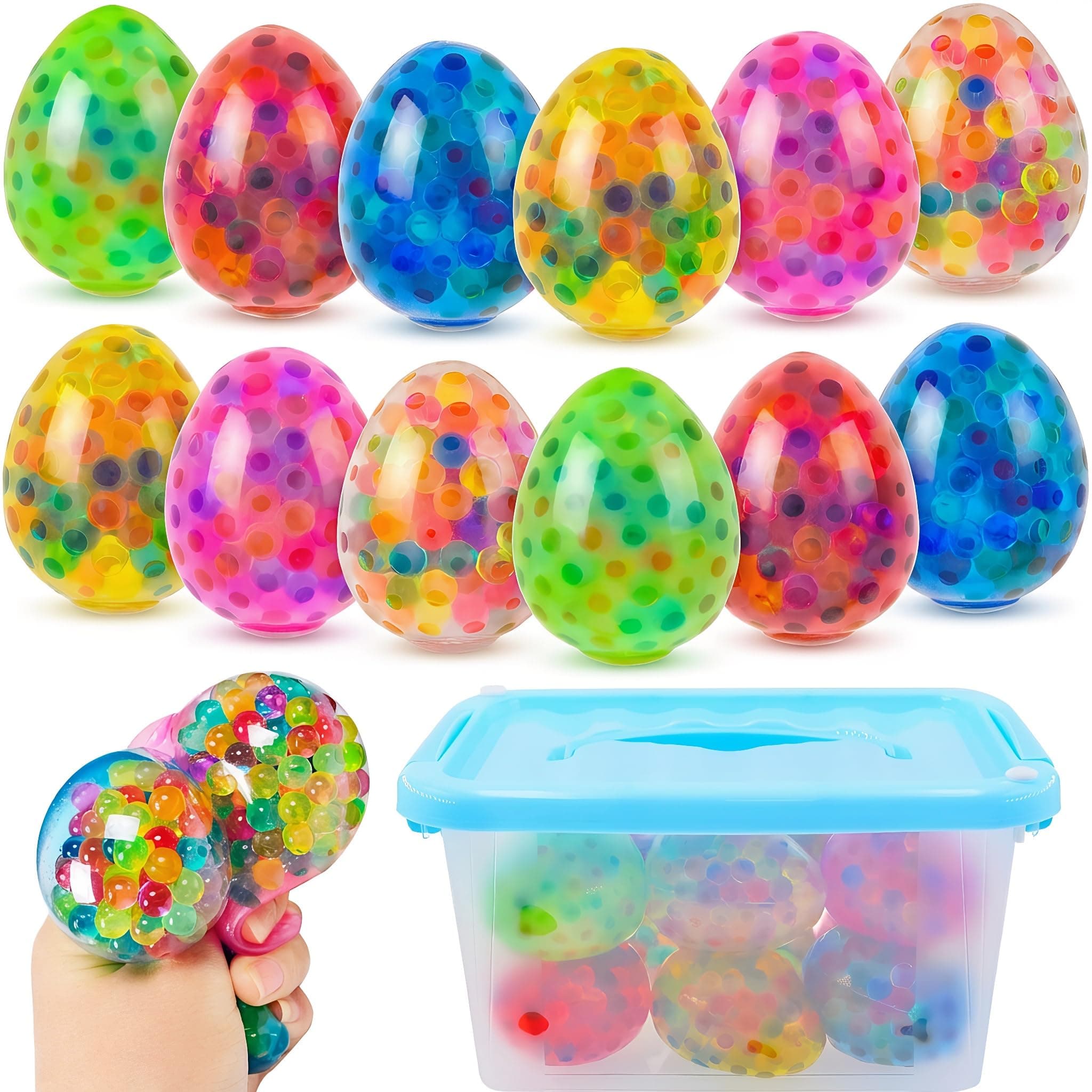 Eavotoy 12 Pack Easter Eggs Stress Balls Fidget Squishy Squeeze Ball for Easter Basket Stuffers Party Favors Gifts