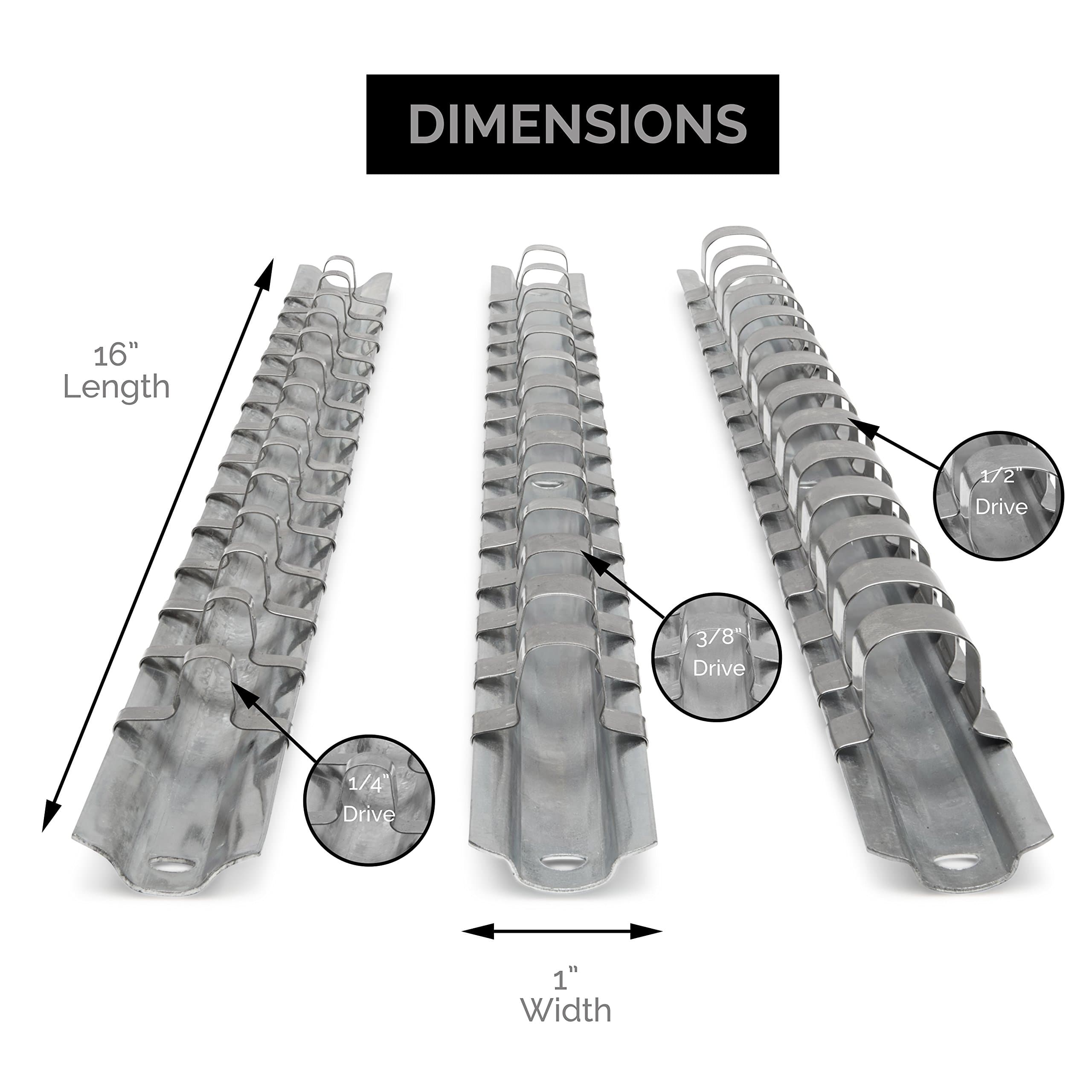 3 Piece Universal Socket Organizer Rail/Holder Set