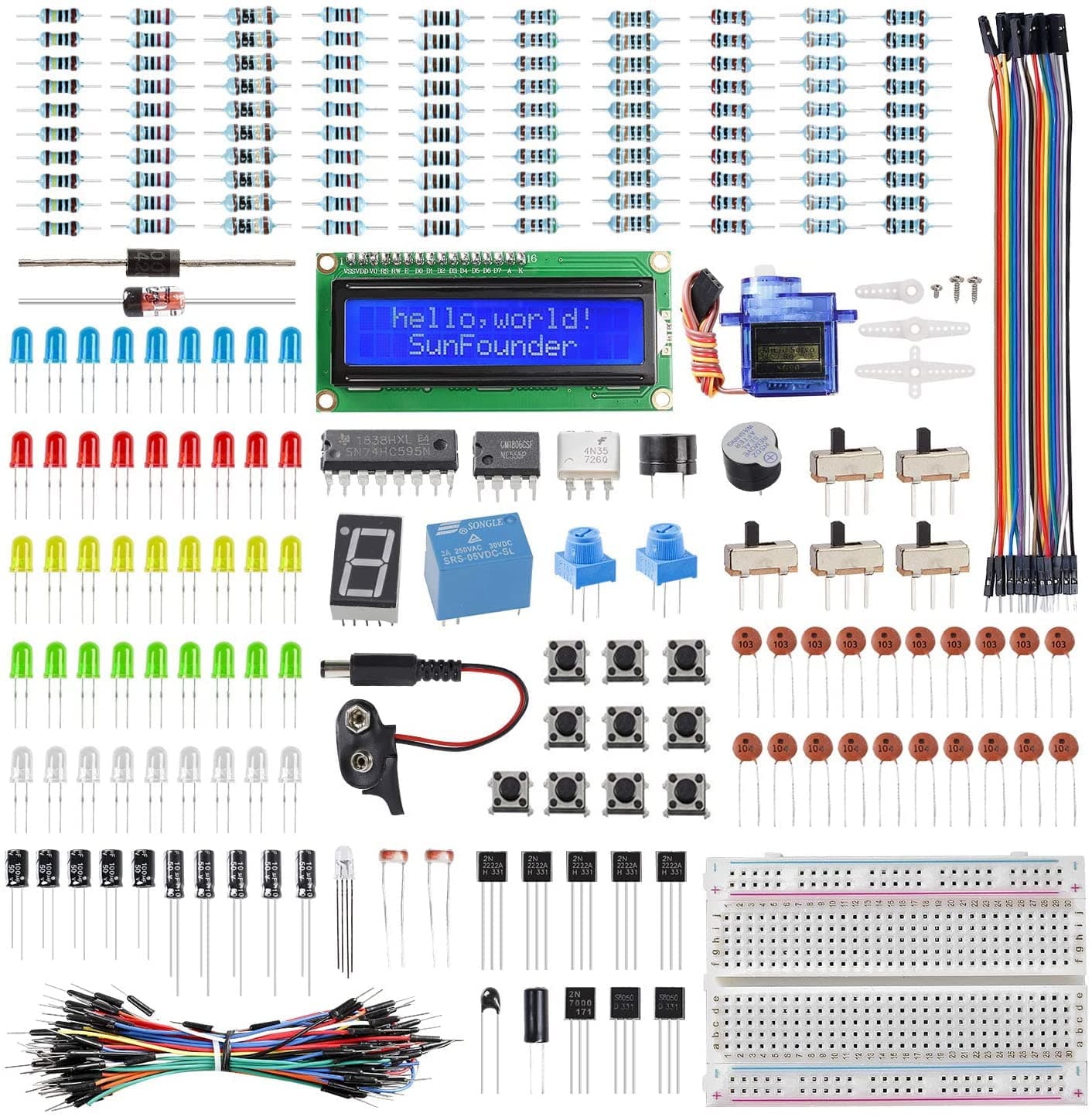 SUNFOUNDER Electronics Fun Kit with 1602 LCD Module, Breadboard, LED, Resistor for Arduino UNO Mega Gold Raspberry Pi