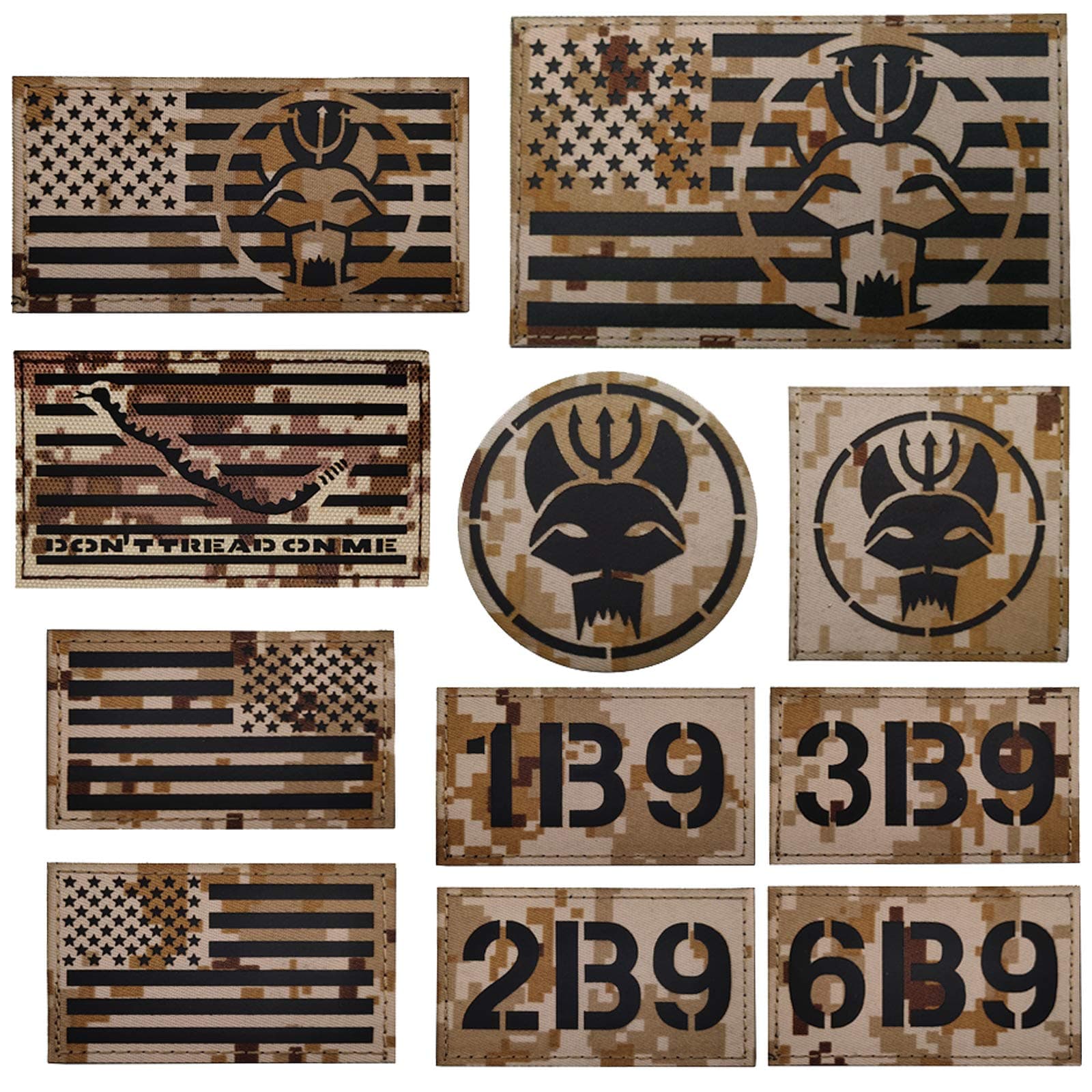 Trident Cat Head Infrared Reflective Patch, Customizable Personalized American Flag, Call Sign, Dont Tread On Me Army Military Tactical Fastener Hook Loop Backed Patches