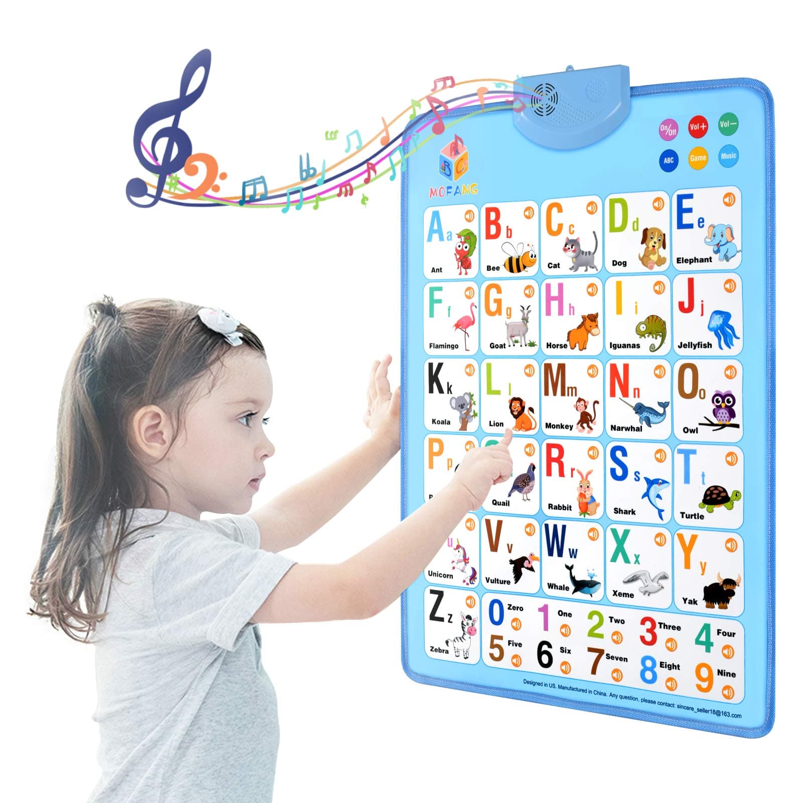 MOFANG Electronic Interactive Alphabet Wall Chart, Talking ABC & 124s & Music Poster, Best Educational Toy for Toddler. Kids Fun Learning at Daycare, Preschool.Blue