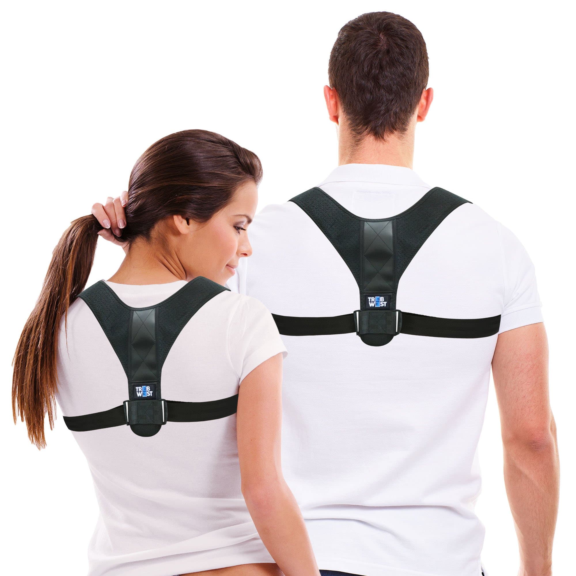 TrebWest Posture Corrector - Adjustable Comfortable Back Support Brace for Men & Women with Improved Shoulder Strap - Corrective Therapy for Perfect Upright Posture