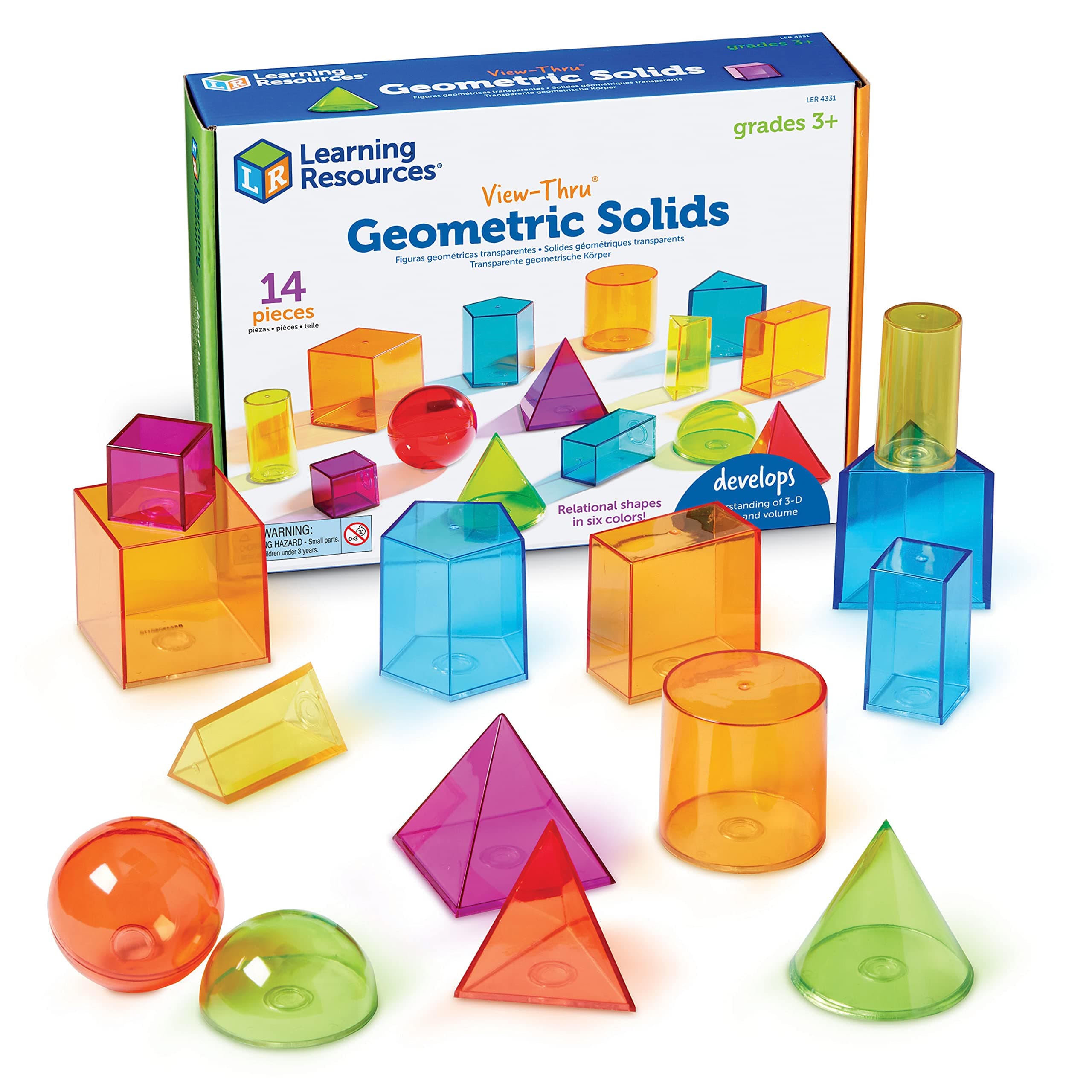 Learning Resources View-Thru(R) Geometric Solids Transparent 3D Shapes LER 4331