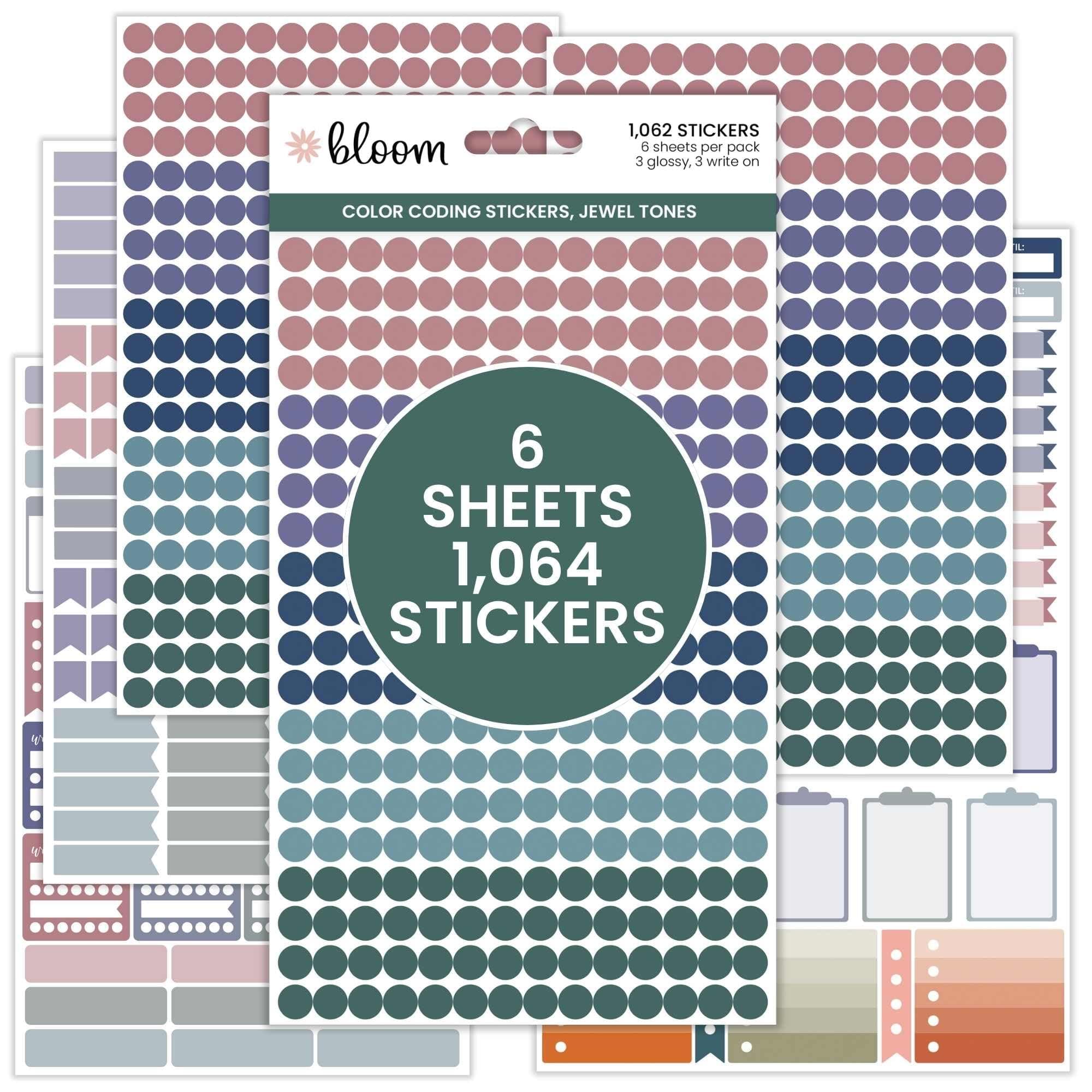 Color Coding Planner Stickers - 1/4" Minimalist Dot Labels - Six Sheets, 1000+ Stickers Per Pack! - Jewel Tones
