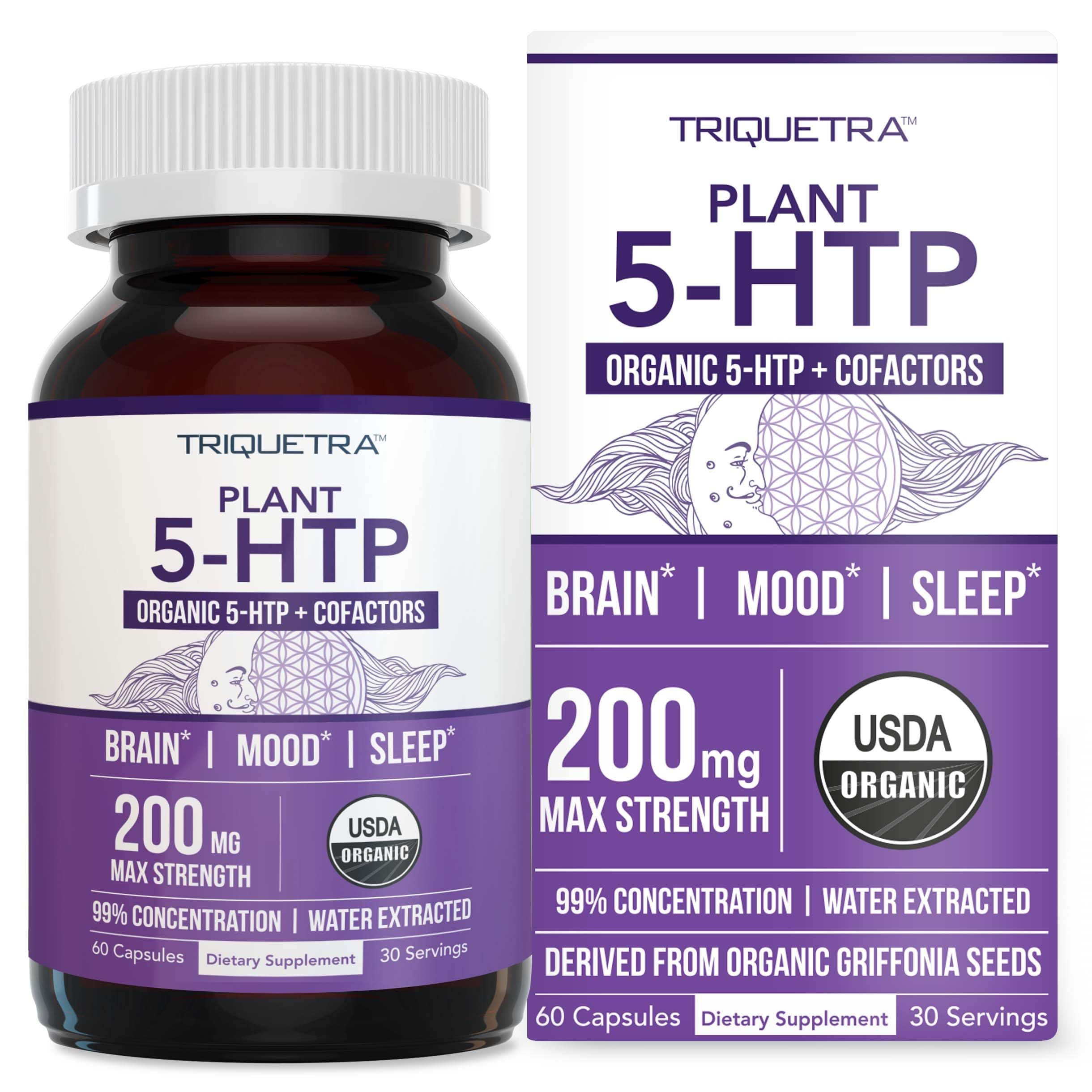 Organic 5-HTP - 200 mg | 99% 5HTP Concentration, Plus Cofactor Vitamin B6 & Lion’s Mane | Water Extracted from Organic Griffonia Seeds | Supports Mood, Cognition & Sleep (60 Capsules | 30 Servings)