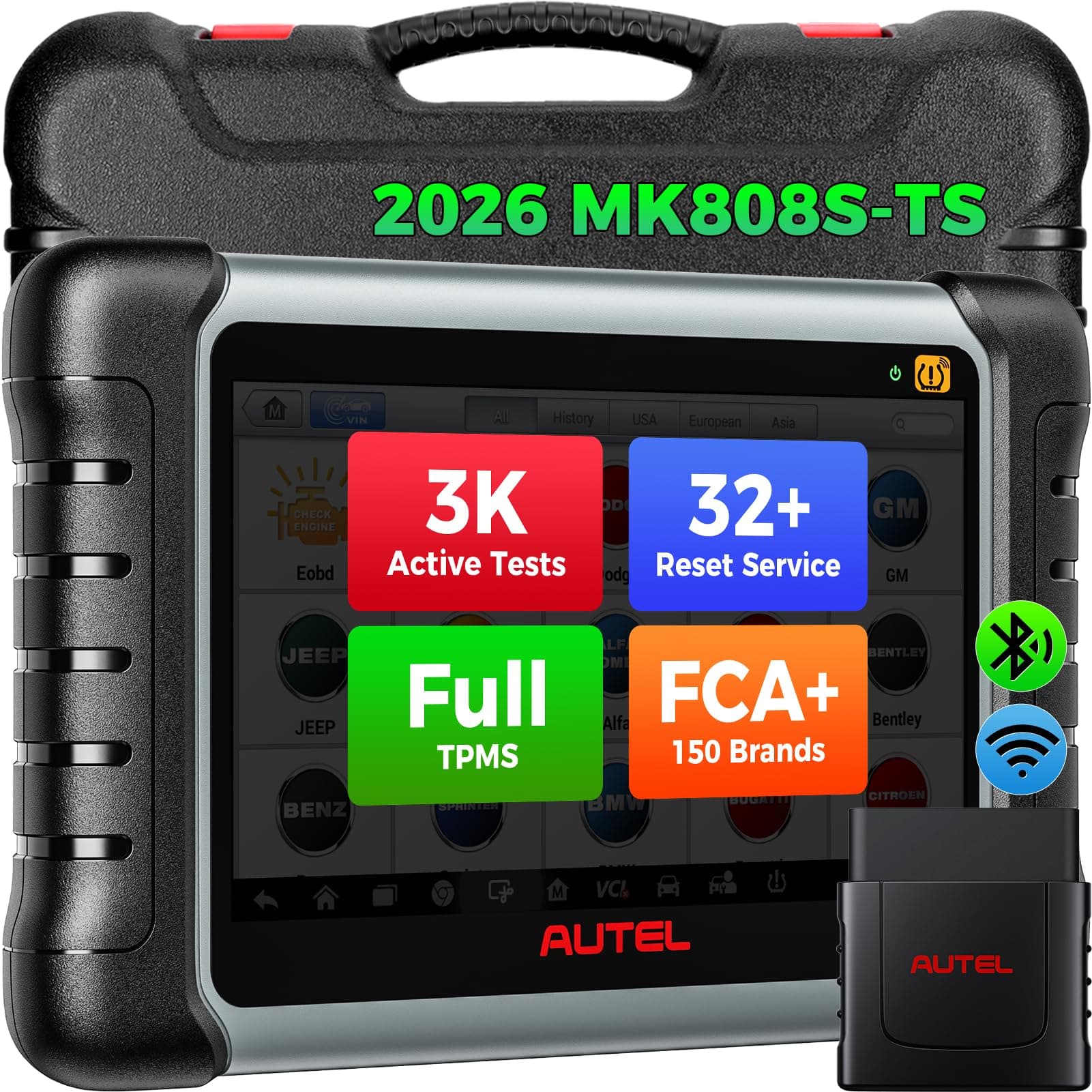 MaxiCOM MK808S-TS OBD2 Scanner: 2026 Same TPMS Tool as MX808S-TS MP900-TS MS906 Pro w/ 3000+ Active Tests, 32 Service, TPMS Pr0gramming Relearn Retrofit, Full System, Up of MK900BT MK808BT Pro
