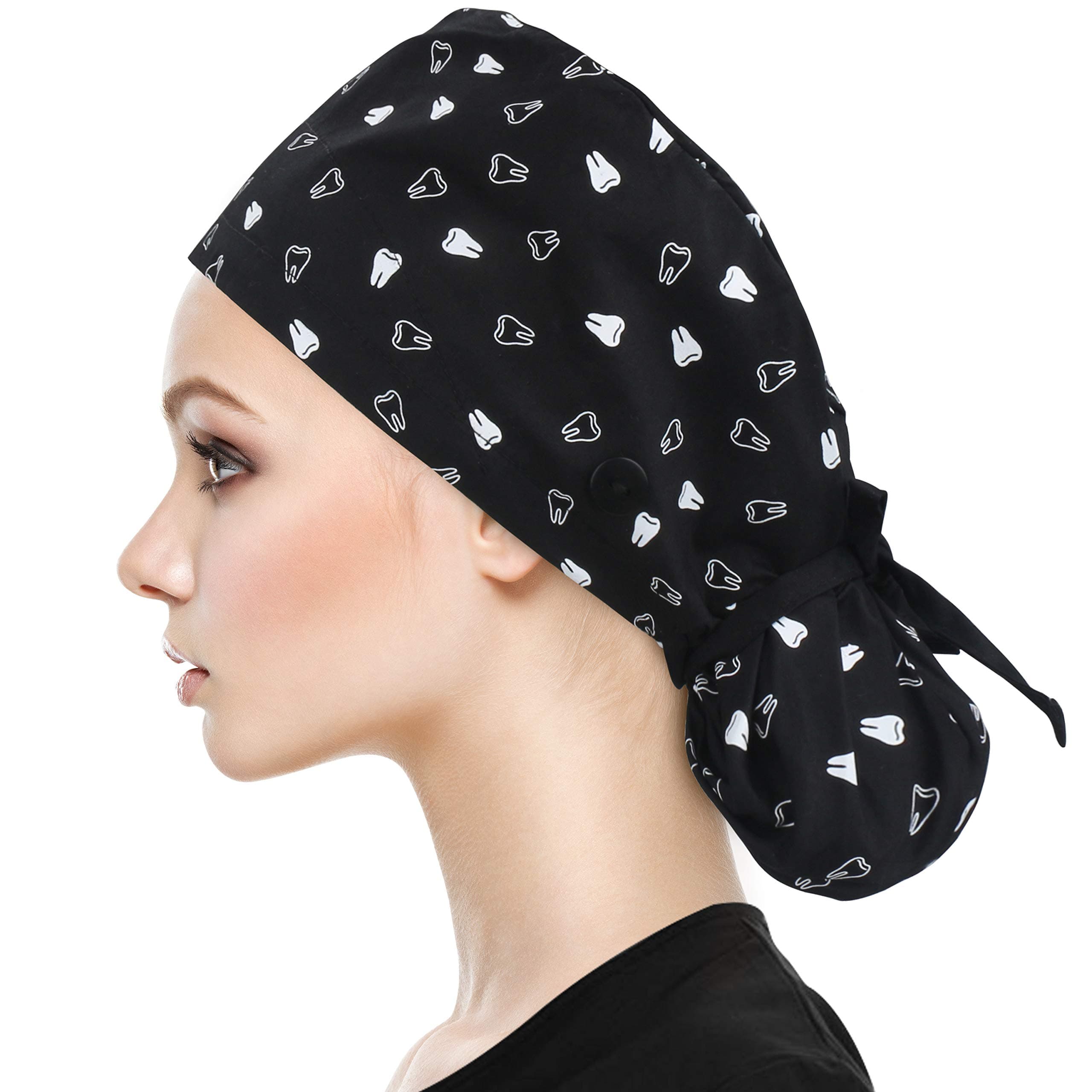 QBA Adjustable Working Cap with Button, Satin-Lined Hat, Cotton Working Hat Sweatband, Elastic Tie Back Hats Unisex