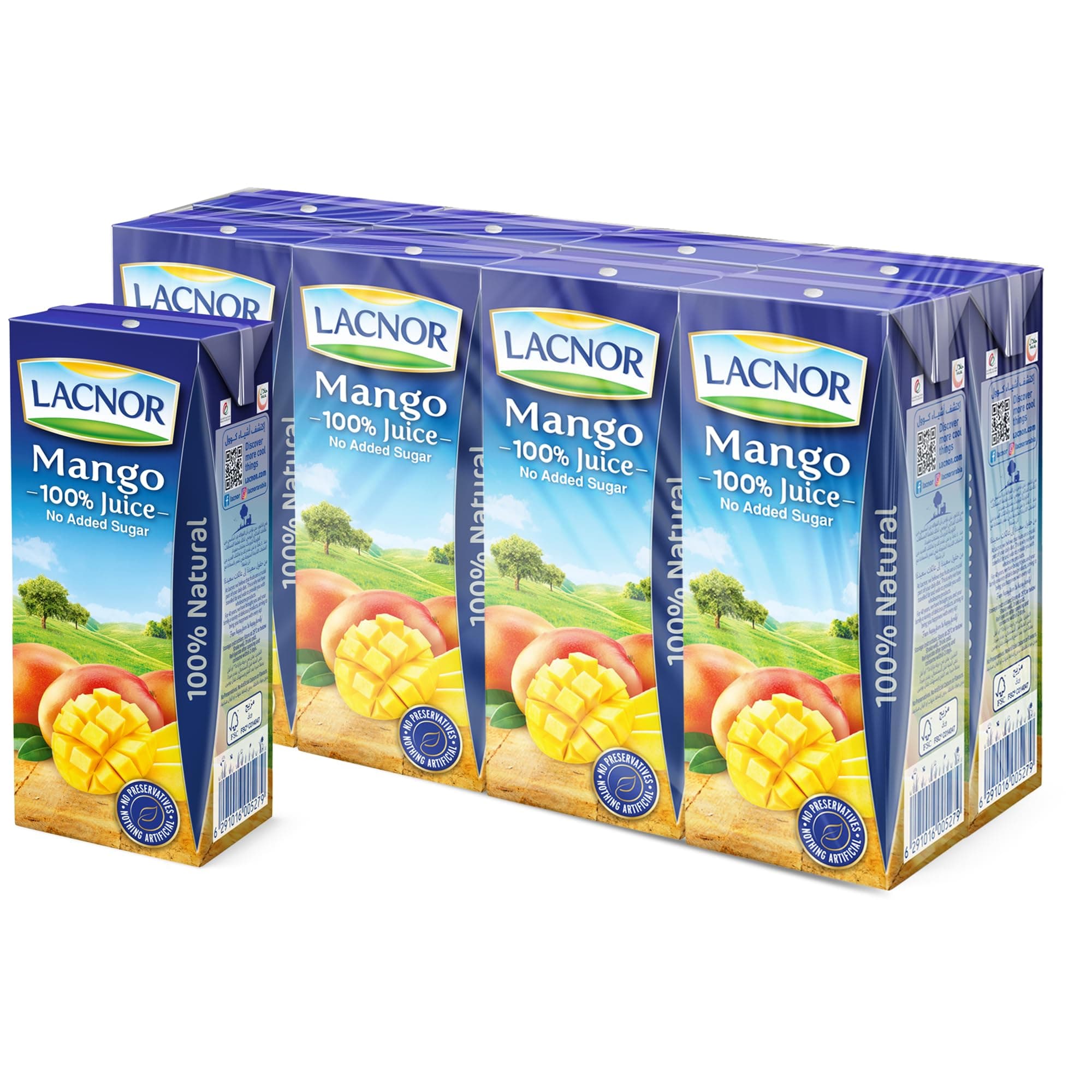 Lacnor Essentials Mango 100% Juice, No Added Sugar, 180 Ml Pack Of 8