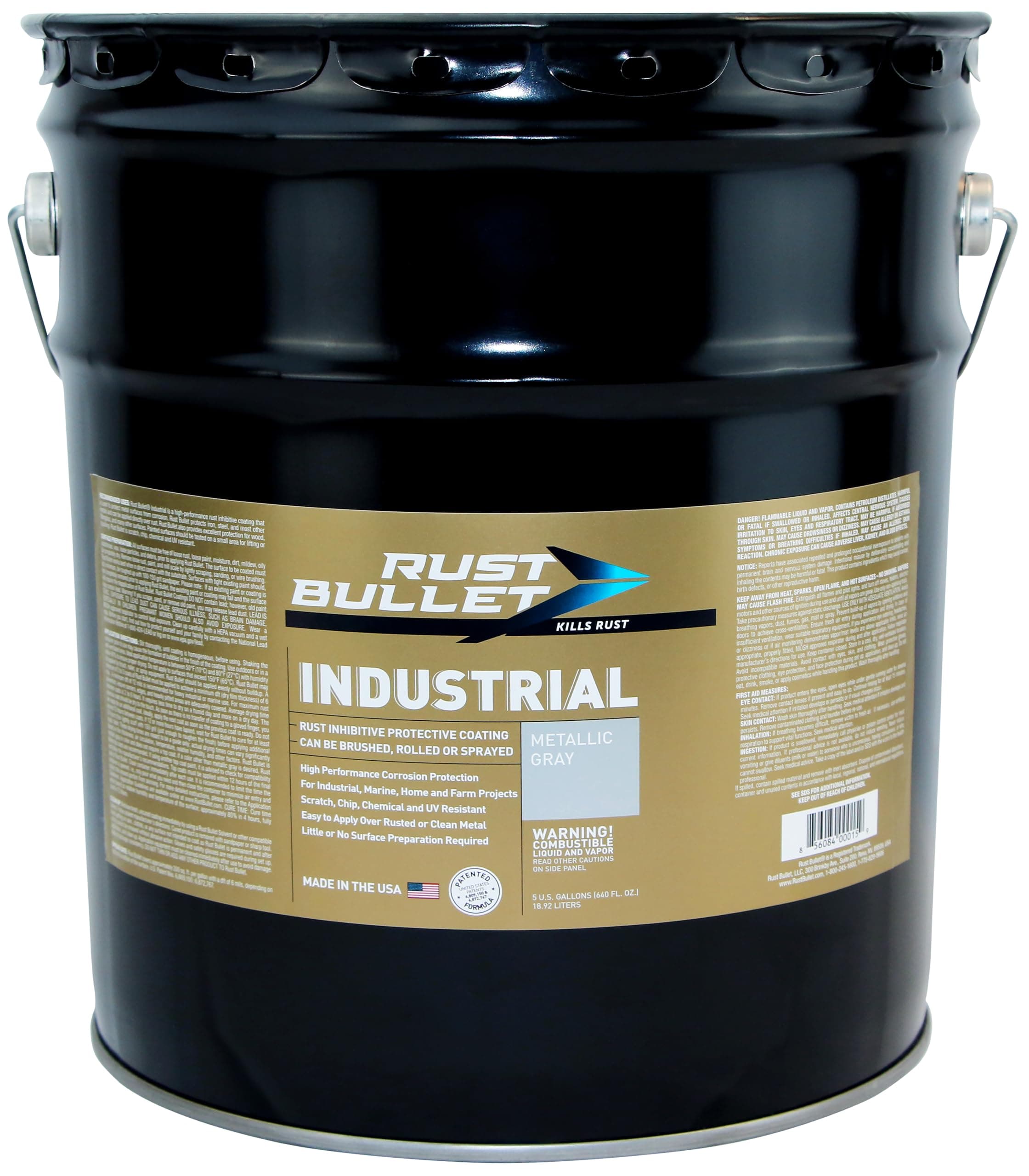 RUST BULLET Industrial - Metallic Gray - 5 Gallon - Rust Preventative Coating for Industrial, Marine, Home and Farm Projects, Chip and UV Resistant, Durable Finish