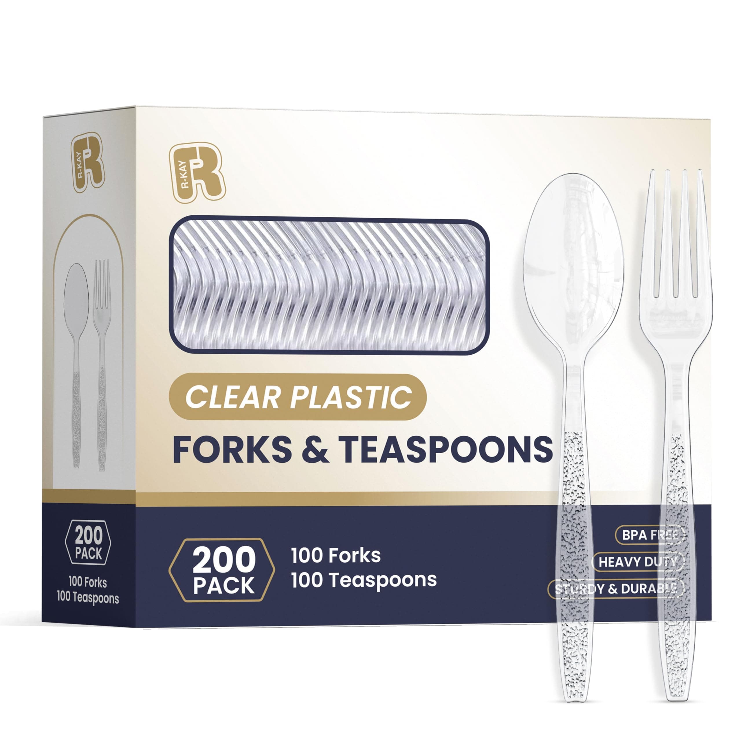 200 Count Plastic Silverware Heavy Duty - Clear Plastic Forks And Spoons Set - BPA Free Plastic Utensils Set - Heat Resistance Cutlery For All Occasions