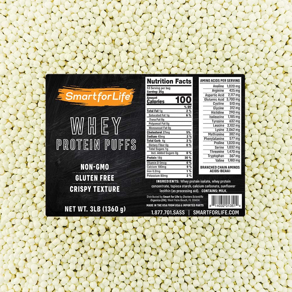 Smart for Life - Whey Protein Puffs - High Protein Zero Sugar Whey Protein Isolate Puffs 3LB - 18 Grams Protein Snacks Bulk - Non-GMO, Gluten-Free - 3 Pound Box - 53 Serving…