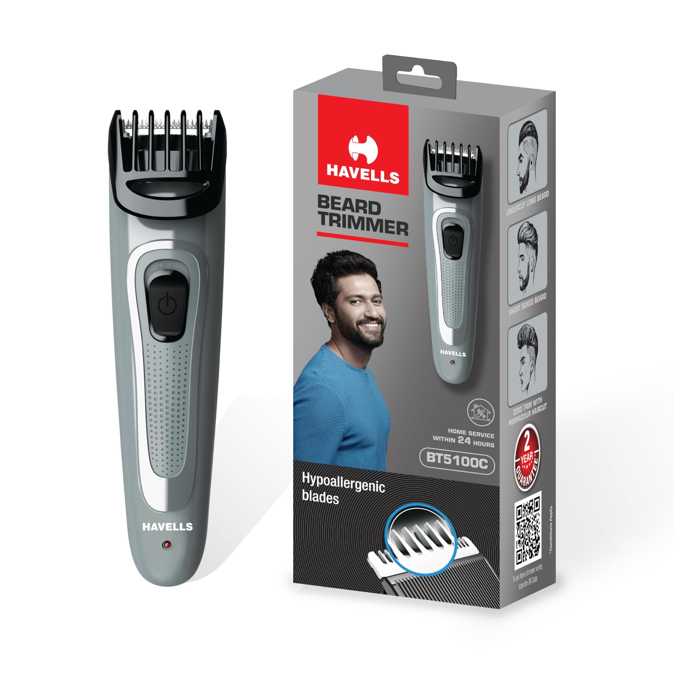 Havells BT5100C Rechargeable Beard Trimmer (Gray)